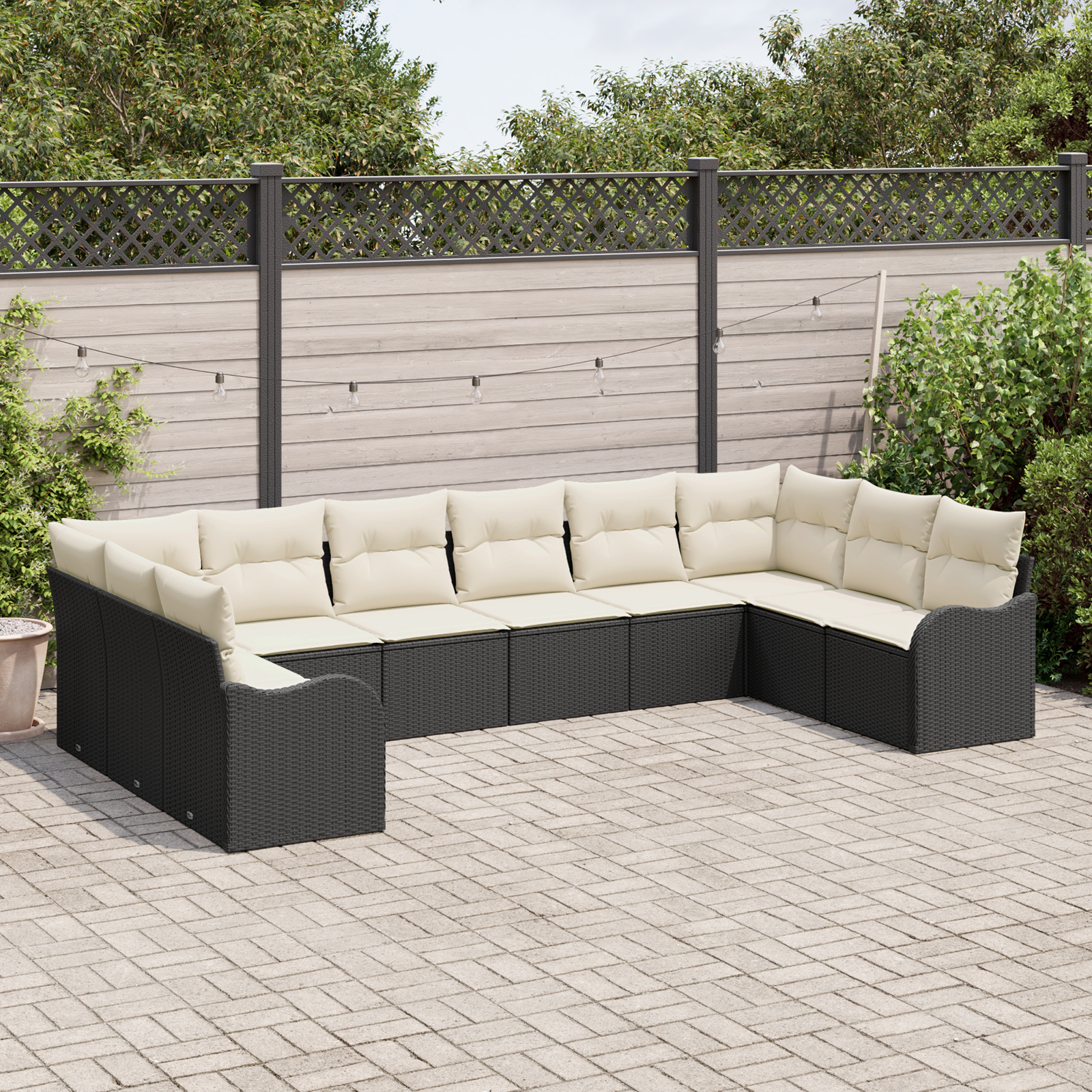 vidaXL 10-delige Tuinbankenset met kussens poly rattan zwart