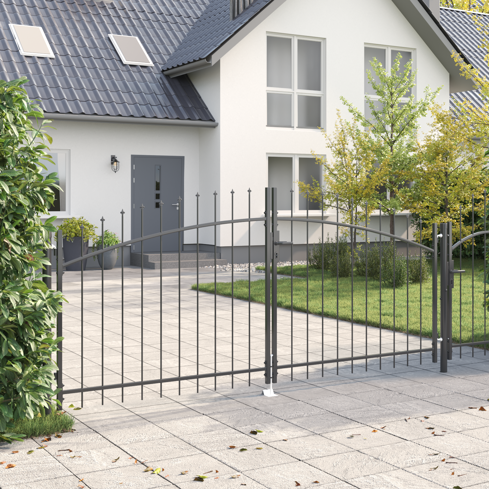 vidaXL Tuinpoort met Spits Dubbele Schuif Grijs 100x300 cm Staal
