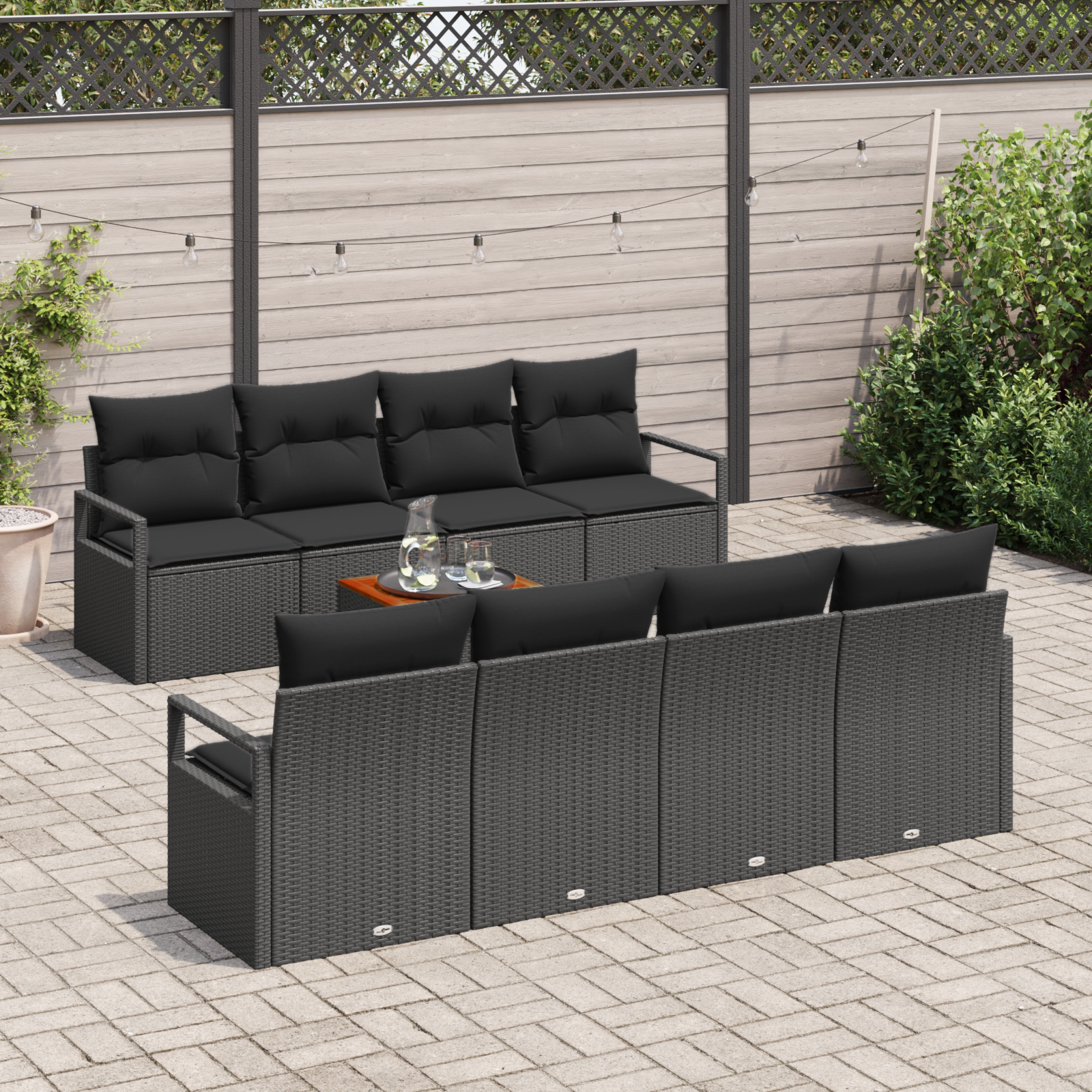 vidaXL 9-delige Tuinbankenset met kussens poly rattan acacia zwart