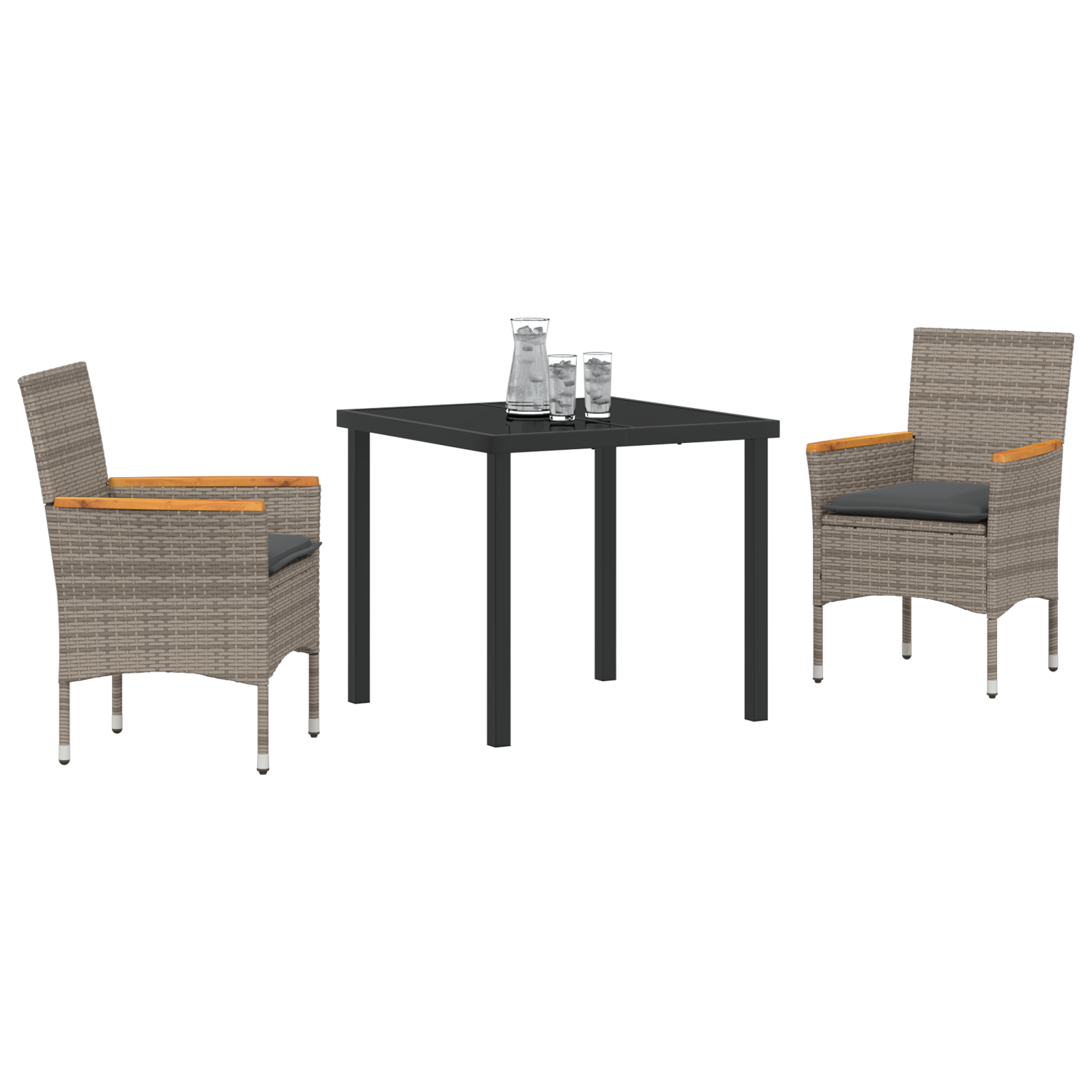 vidaXL 3-delige tuin eetset met kussens grijs poly rattan