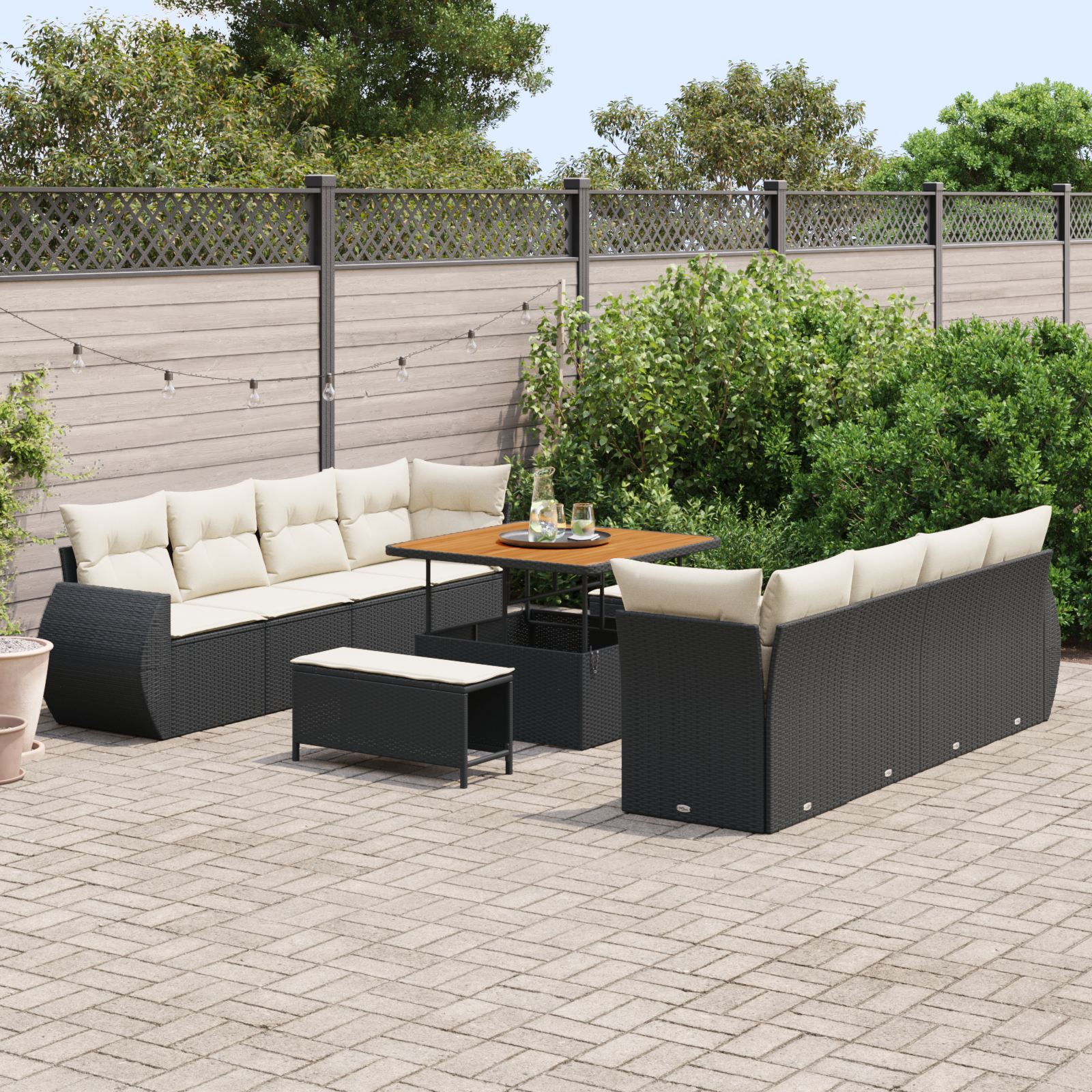 vidaXL 11-delige tuinset met kussens zwart poly rattan acacia