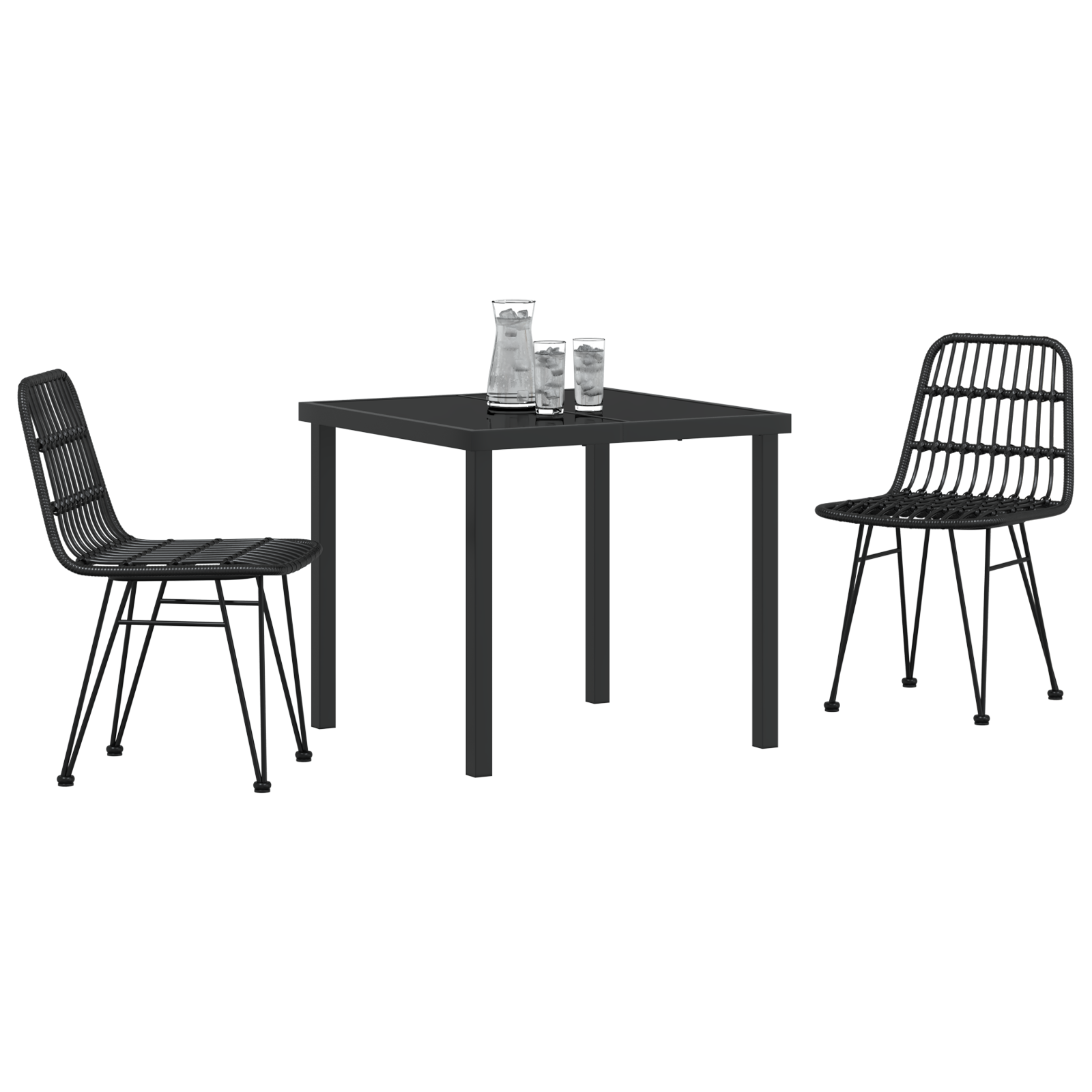 vidaXL 3-delige Tuin Eetset Zwart Poly Rattan