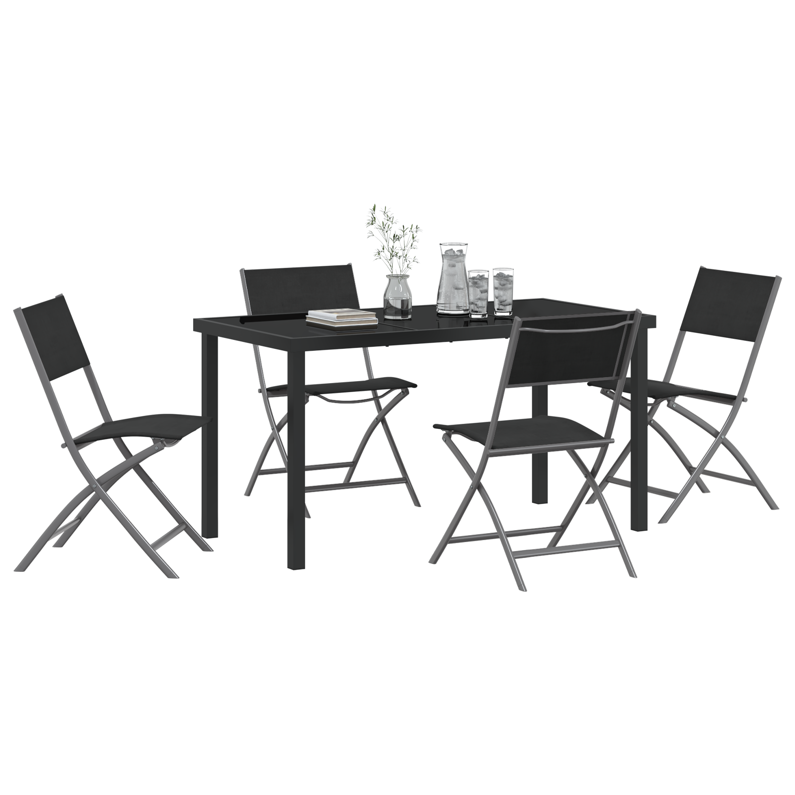 vidaXL 5-delige Tuinset met Eettafel in Zwart Textilene en Staal