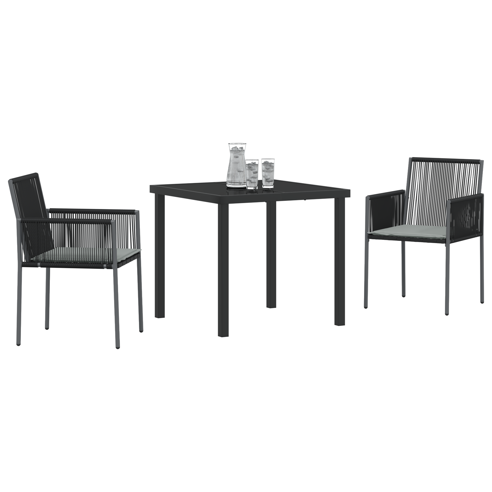 vidaXL 3-delige Tuinset met Eettafel en Kussens, Zwart Poly Rattan