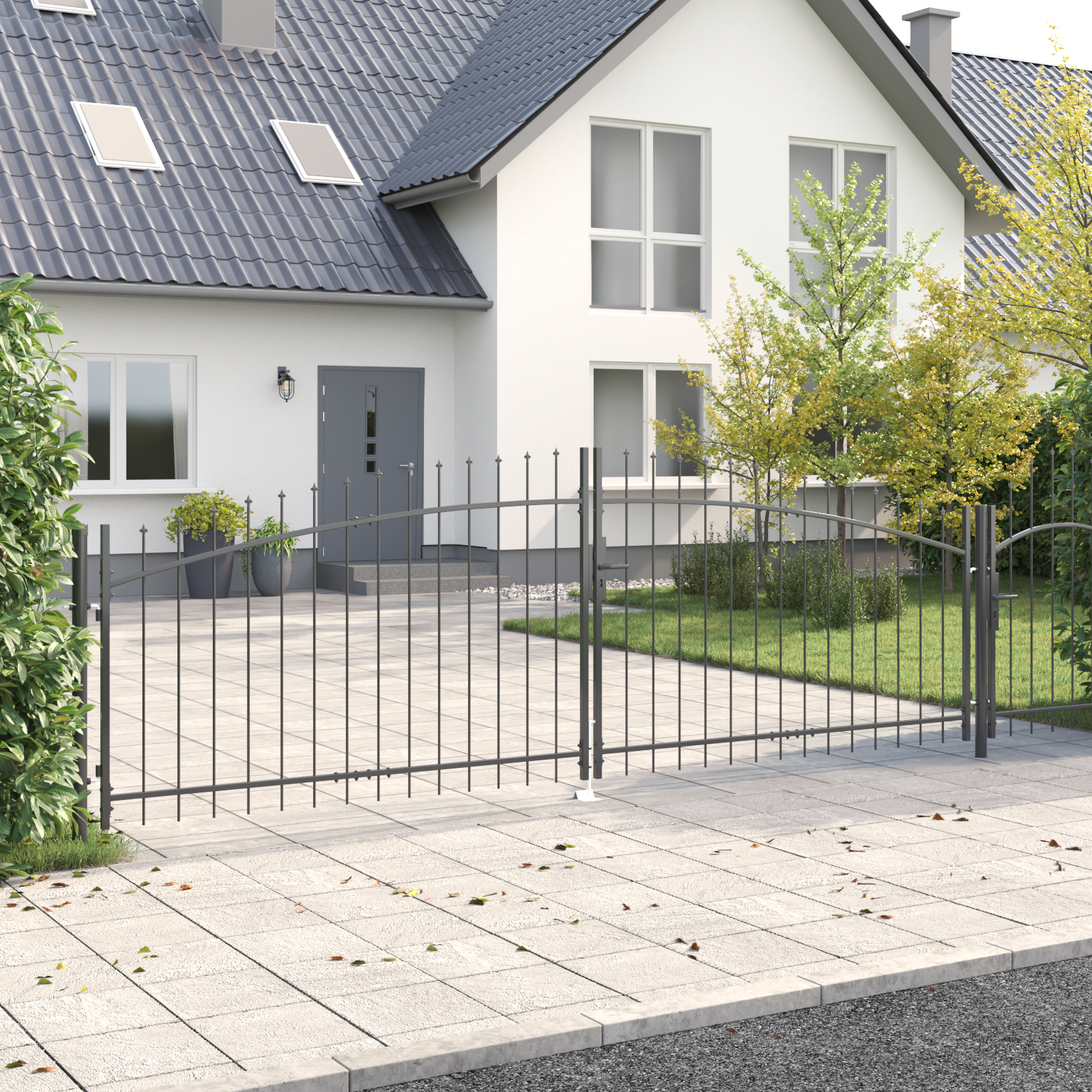 vidaXL Tuindeur met Spijkertop Dubbele Schuif Grijs 150x400 cm Staal