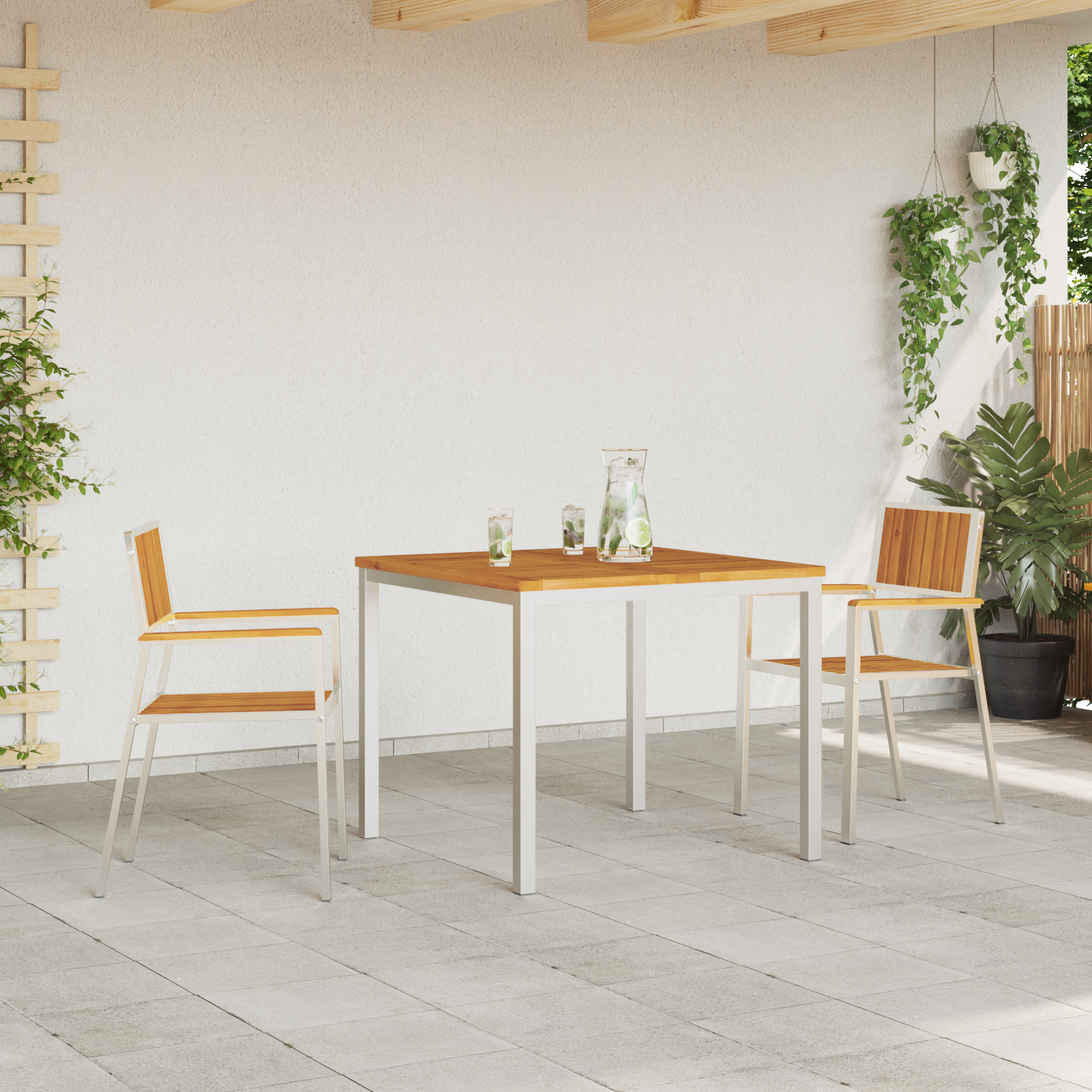 vidaXL Stapelbare Tuinstoelen 2 stuks van Massief Acaciahout en RVS