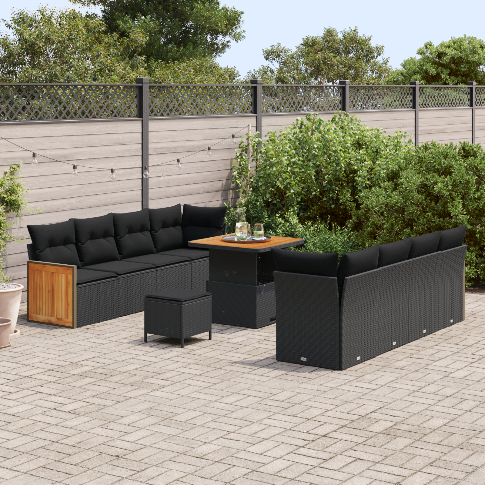 vidaXL 11-delige Tuinbankenset met kussens poly rattan acacia zwart