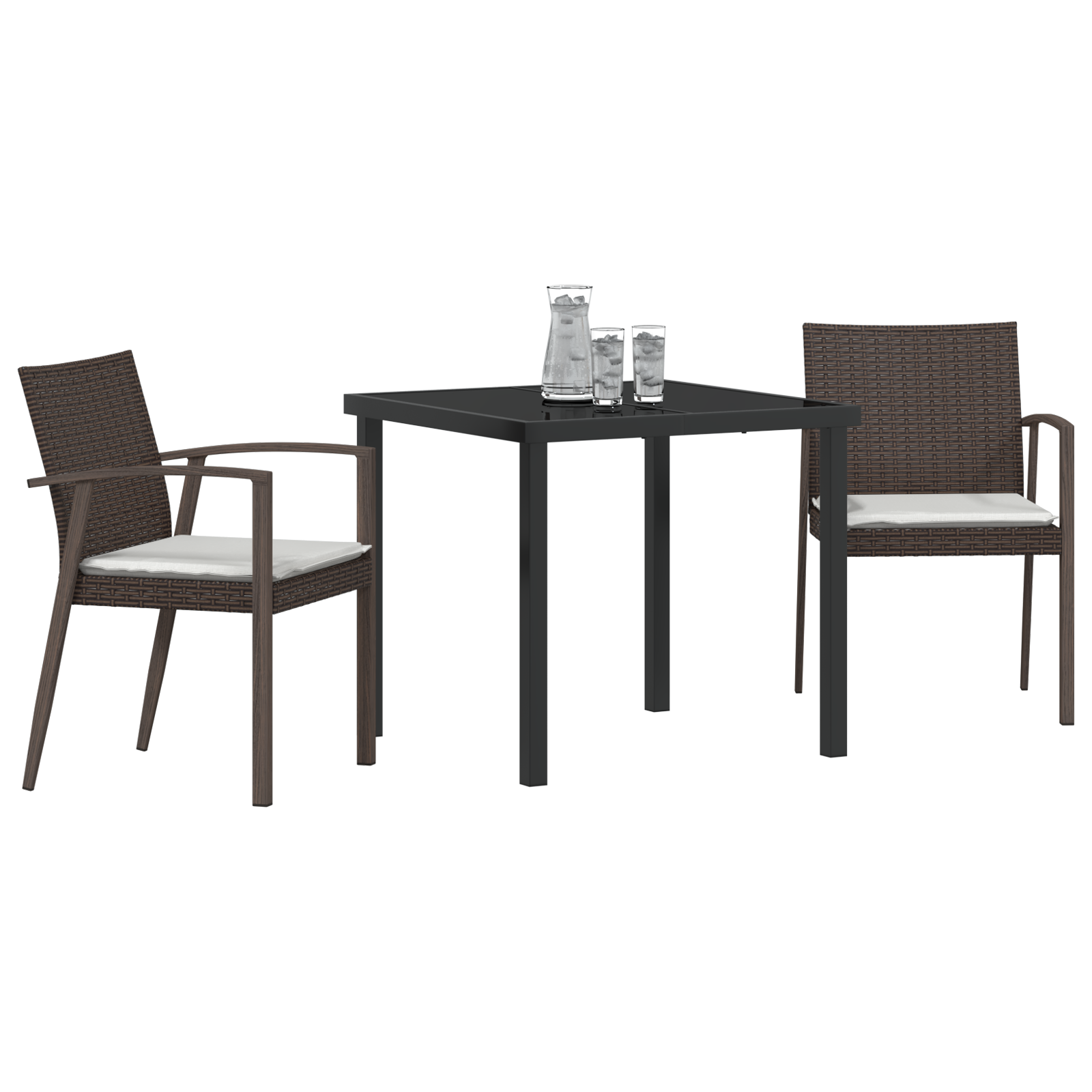 vidaXL 3-delige tuinset met kussens Bruin Poly Rattan
