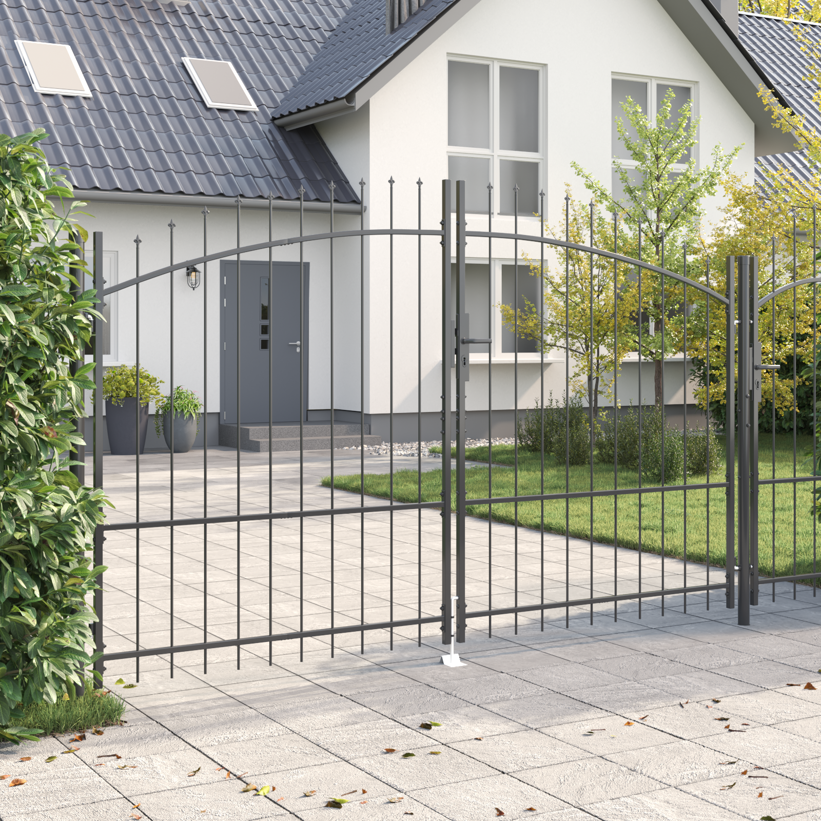 vidaXL Tuindeur met Spiraal Top Dubbele Swing Grijs 175x300 cm Staal