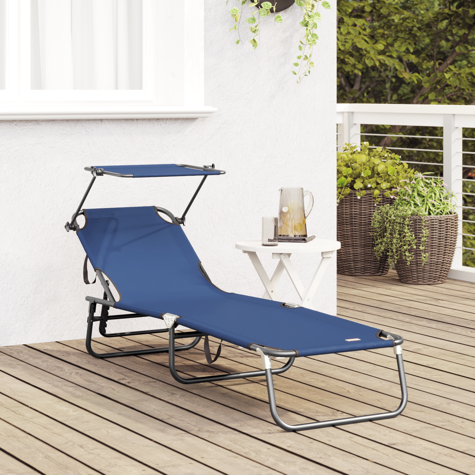 vidaXL Vouwbare Ligbed met Luifel Blauw 600D Oxford Stof