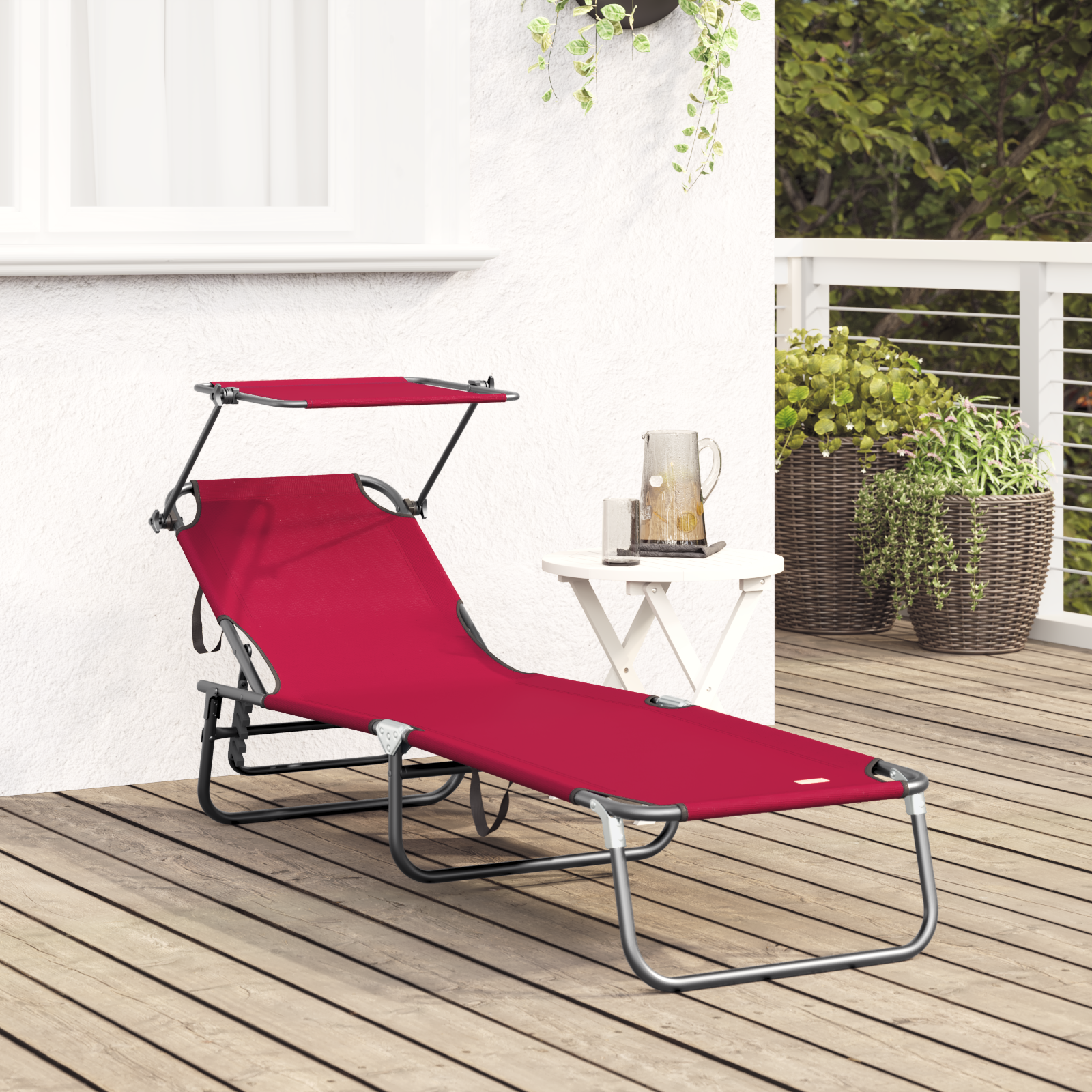 vidaXL Vouwbaar Ligbed met Luifel Rood 600D Oxford Stof