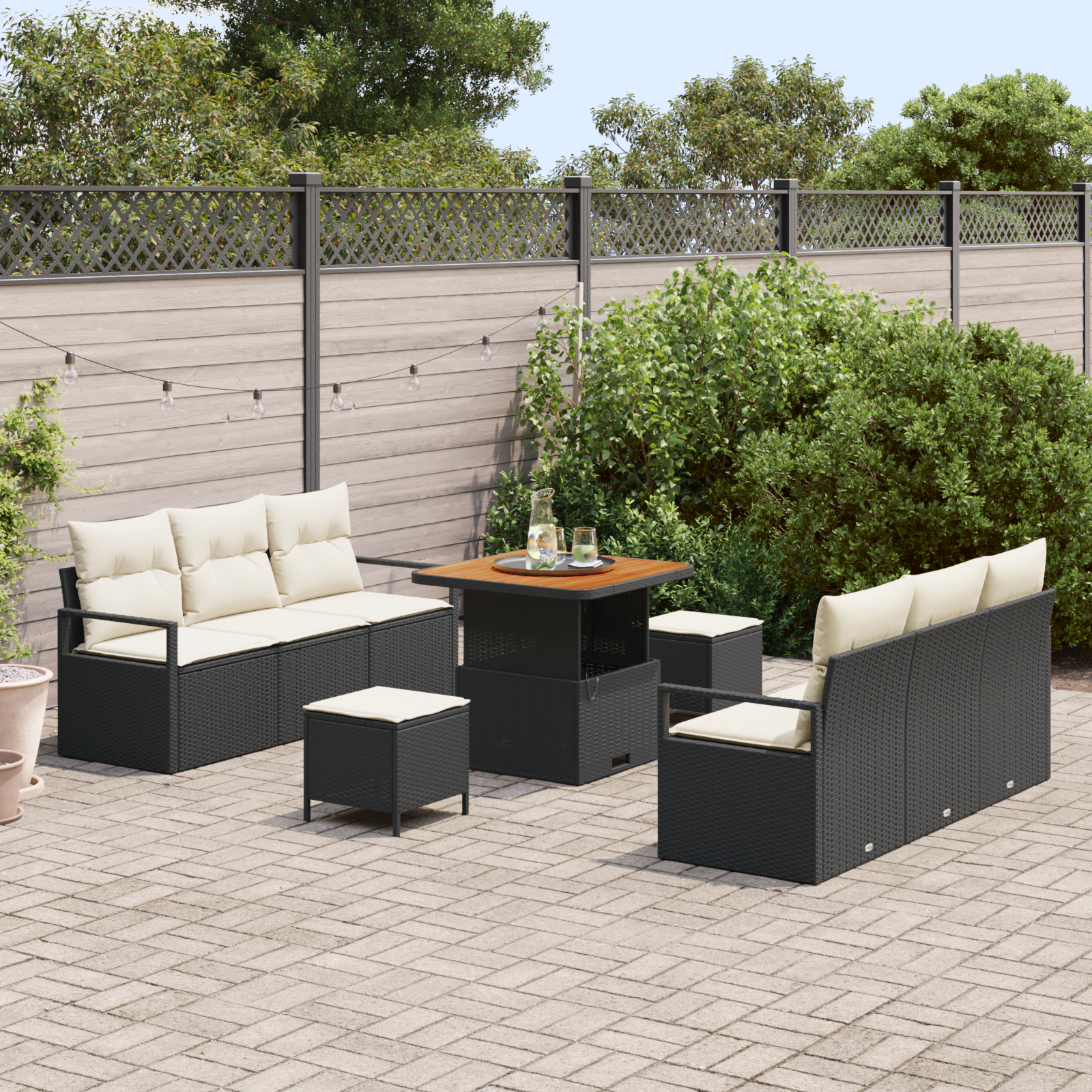 vidaXL 9-delige Tuinbankenset met kussens poly rattan acacia zwart