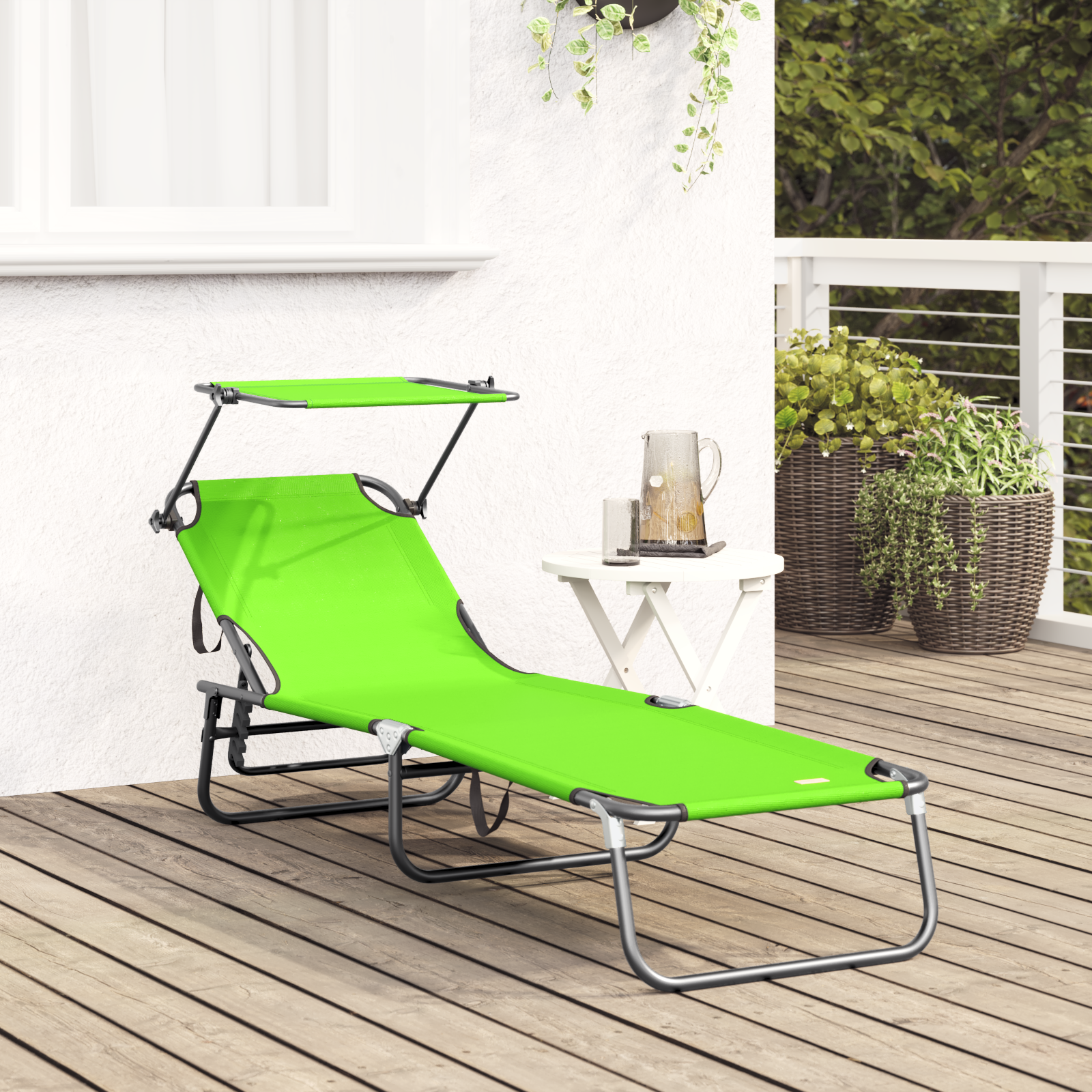 vidaXL Opvouwbaar Ligbed met Luifel Groen 600D Oxford Stof