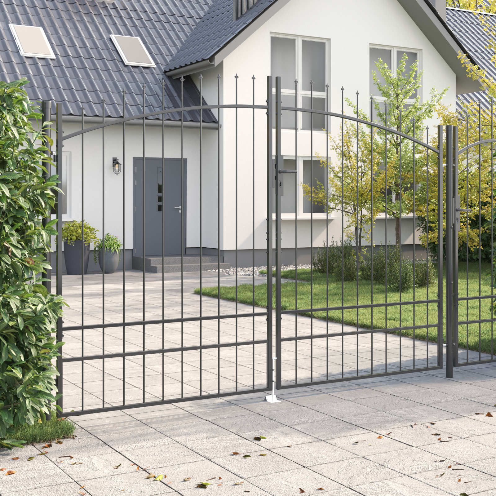 vidaXL Tuinpoort met Lansen Top Dubbele Swing Grijs 200x300 cm Staal