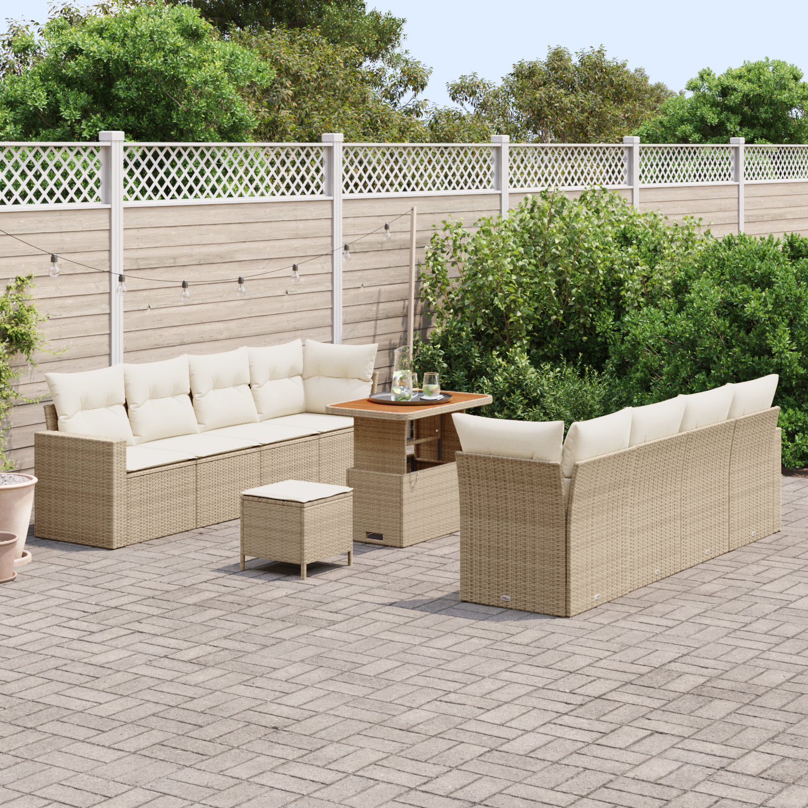 vidaXL 11-delige tuinset met kussens in het beige van poly rattan en acacia