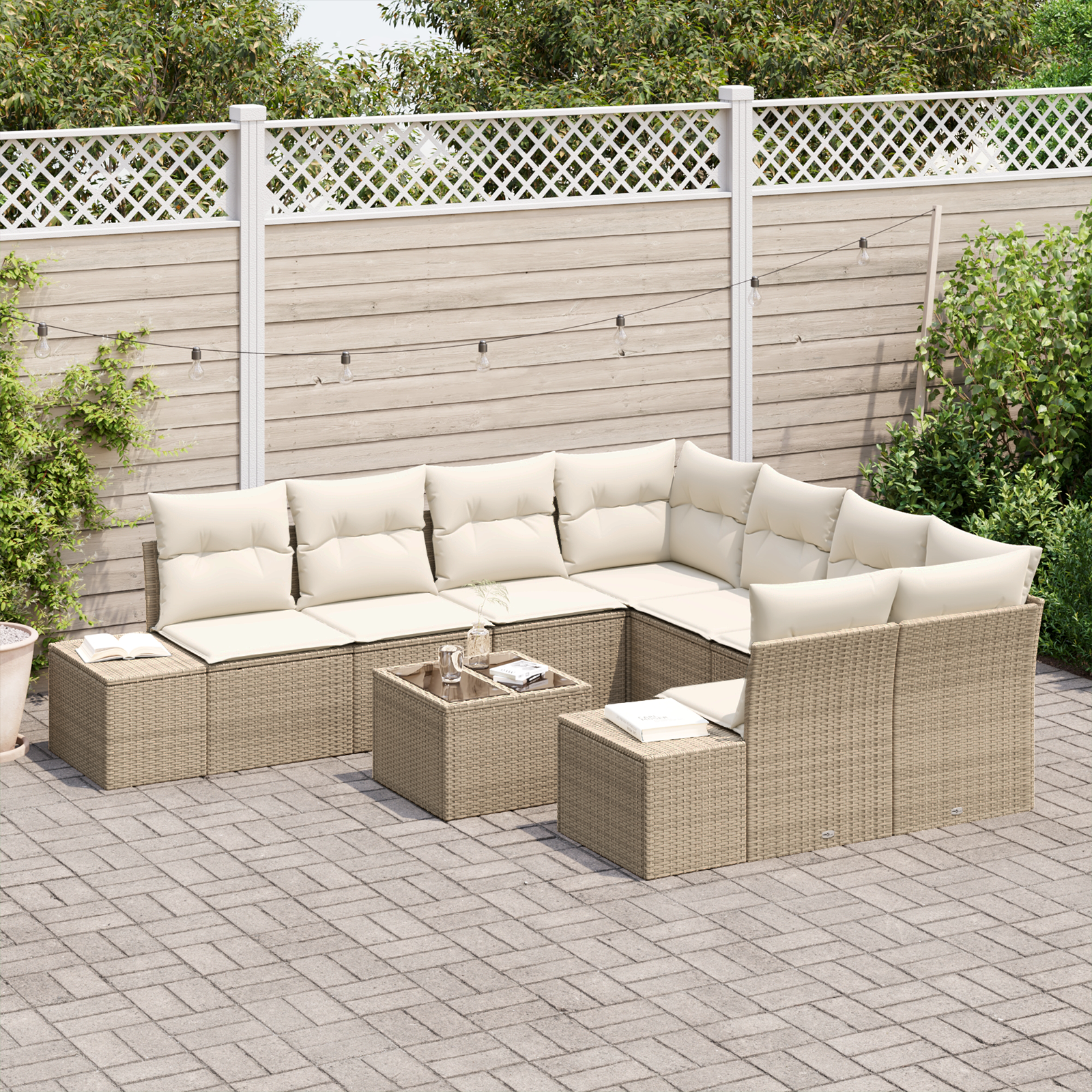 vidaXL 9-delige loungeset met kussens Beige poly rattan