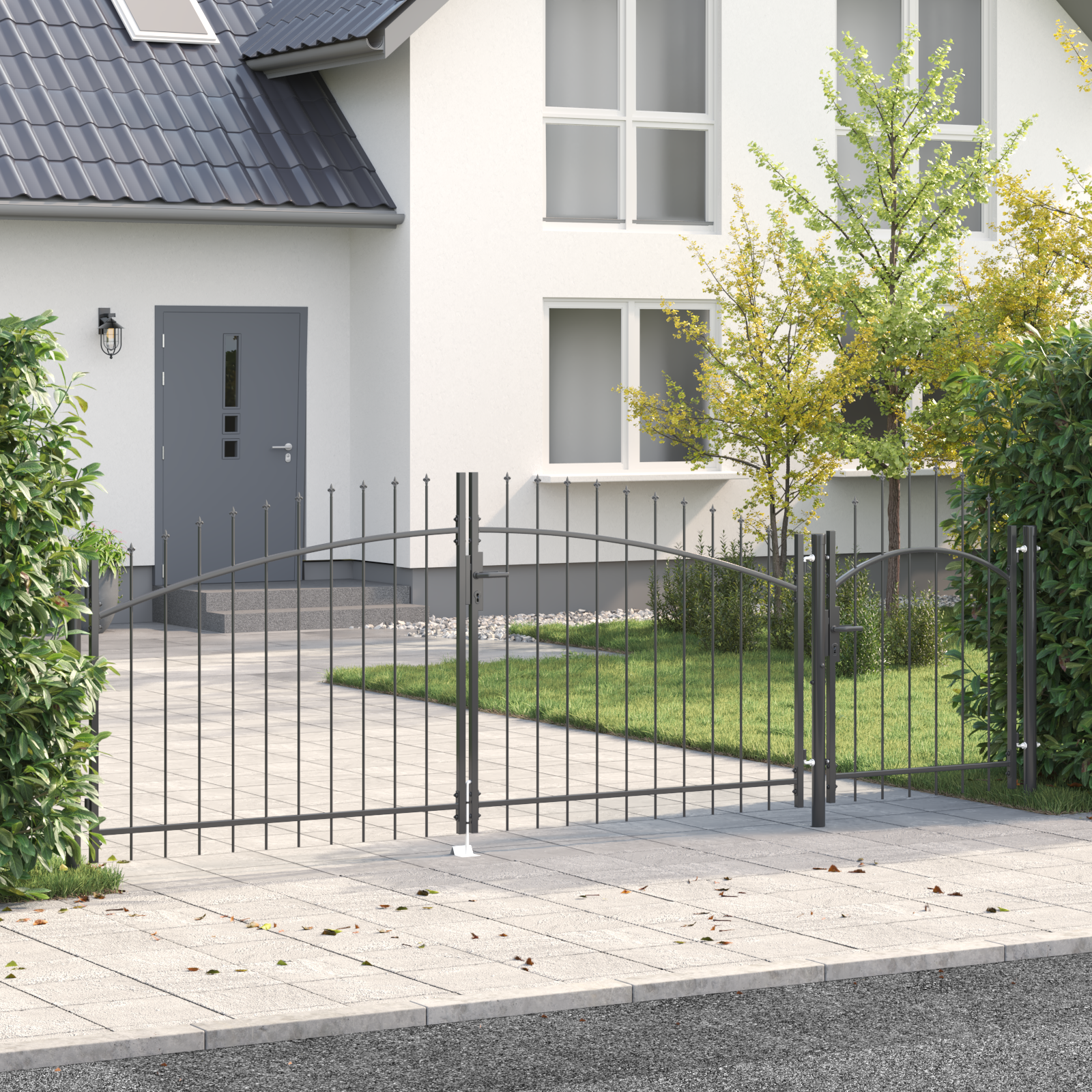 vidaXL Tuinafsluiting met Spitse Top Grijs 125x400 cm Staal
