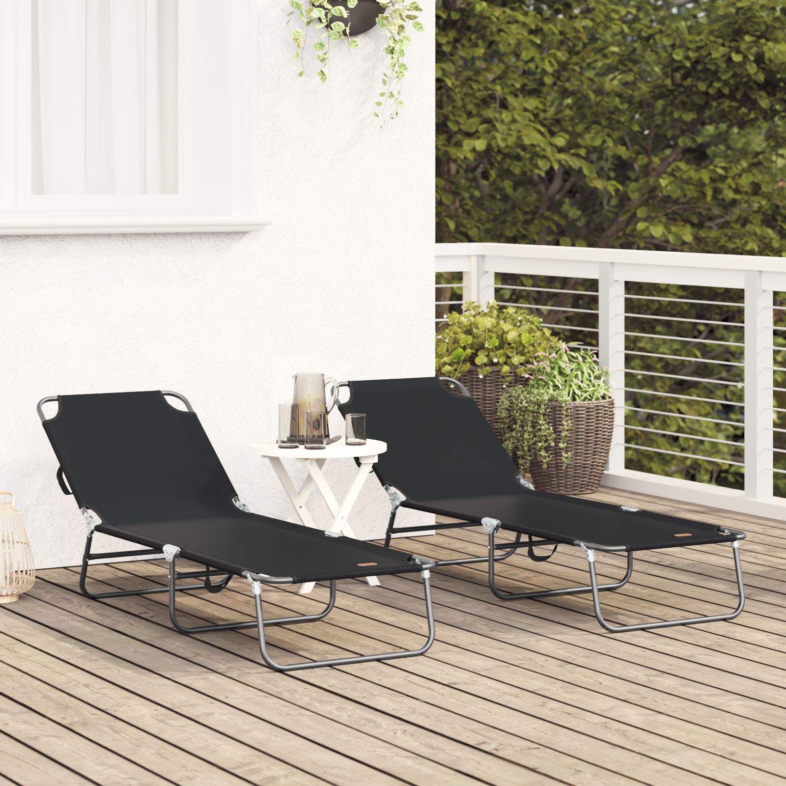 vidaXL Opvouwbaar Ligbed 2 stuks Draagbaar Zwart 600D Oxford Stof