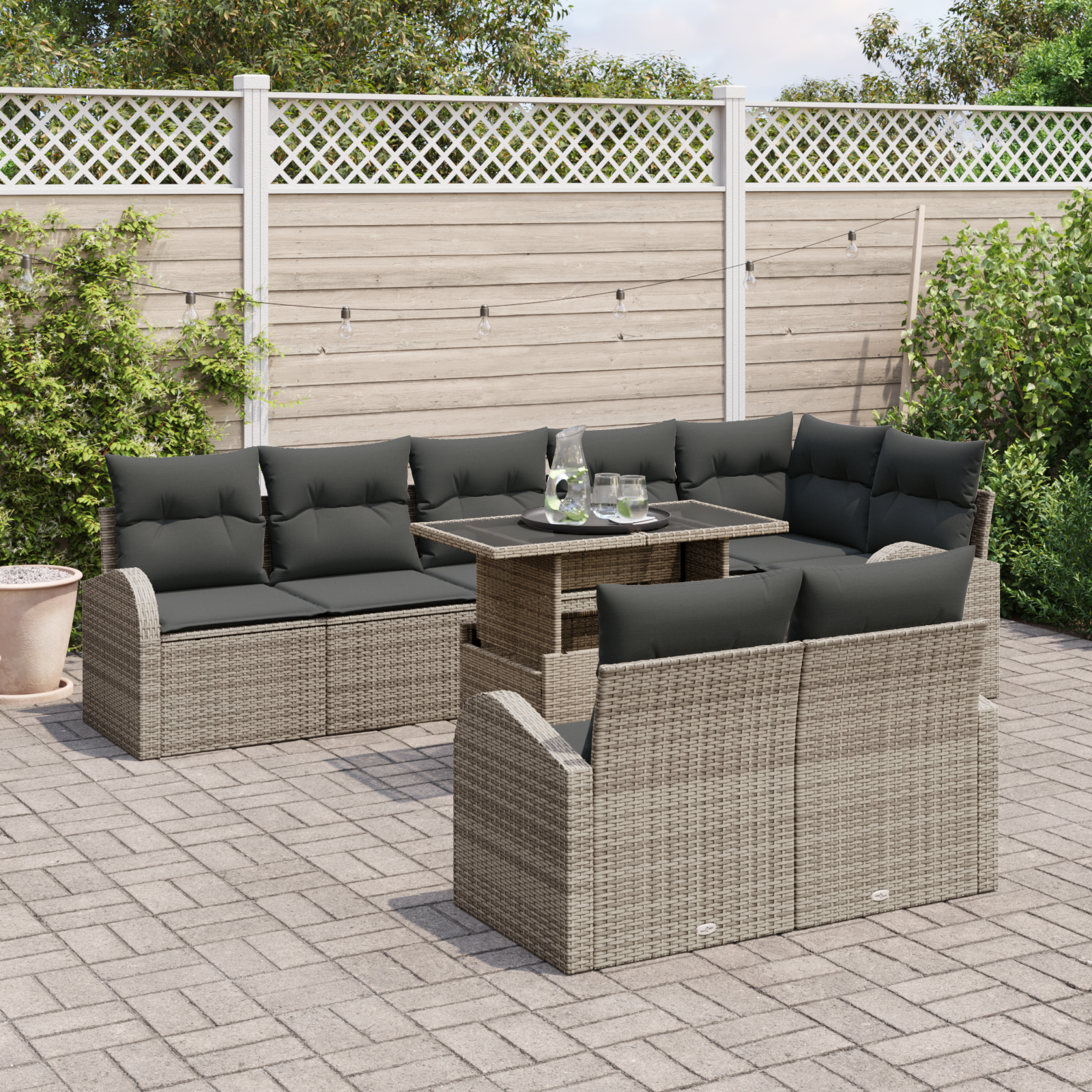 vidaXL 9-delige Tuinbankenset met kussens poly rattan grijs