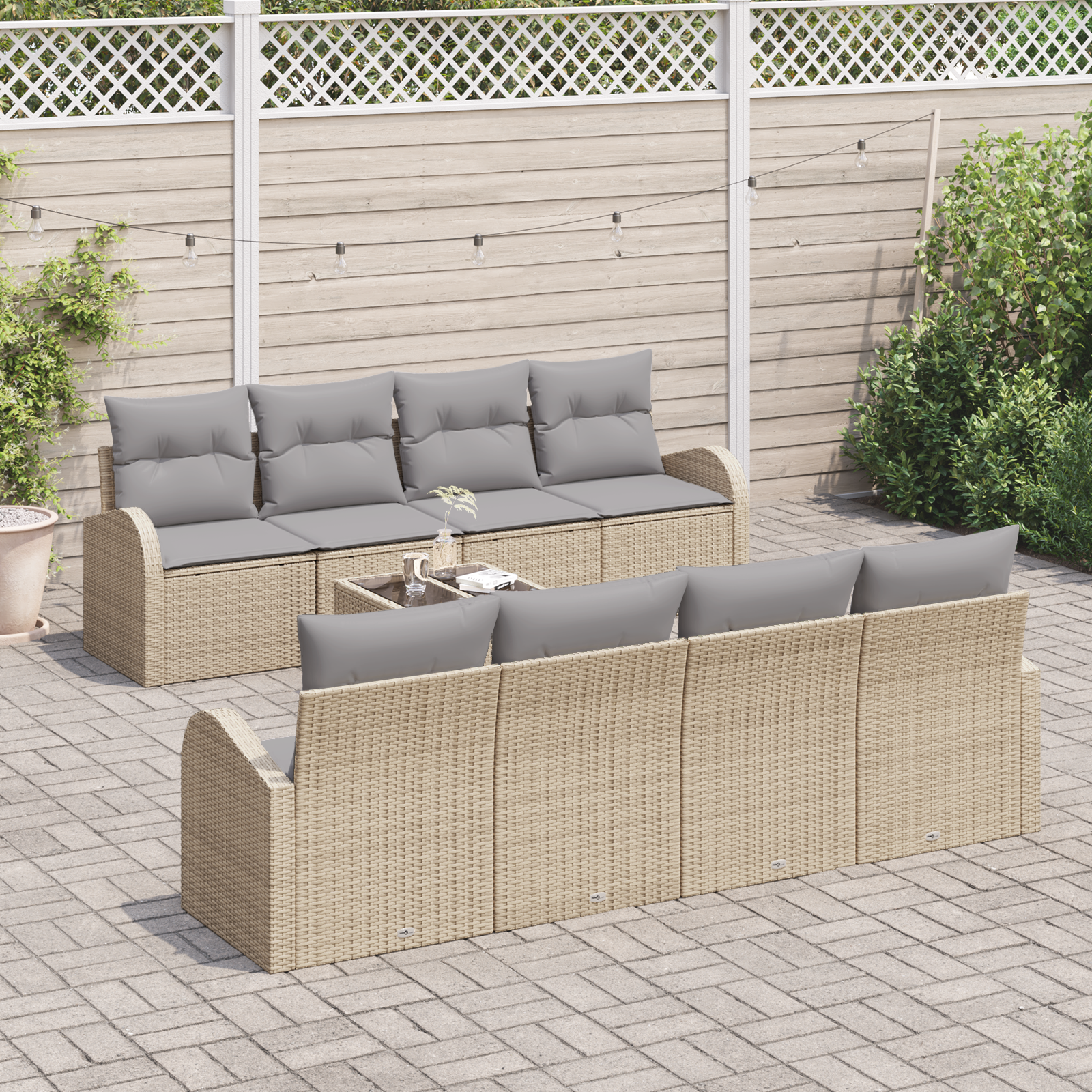 vidaXL 9-delige tuinset met kussens in beige poly rattan
