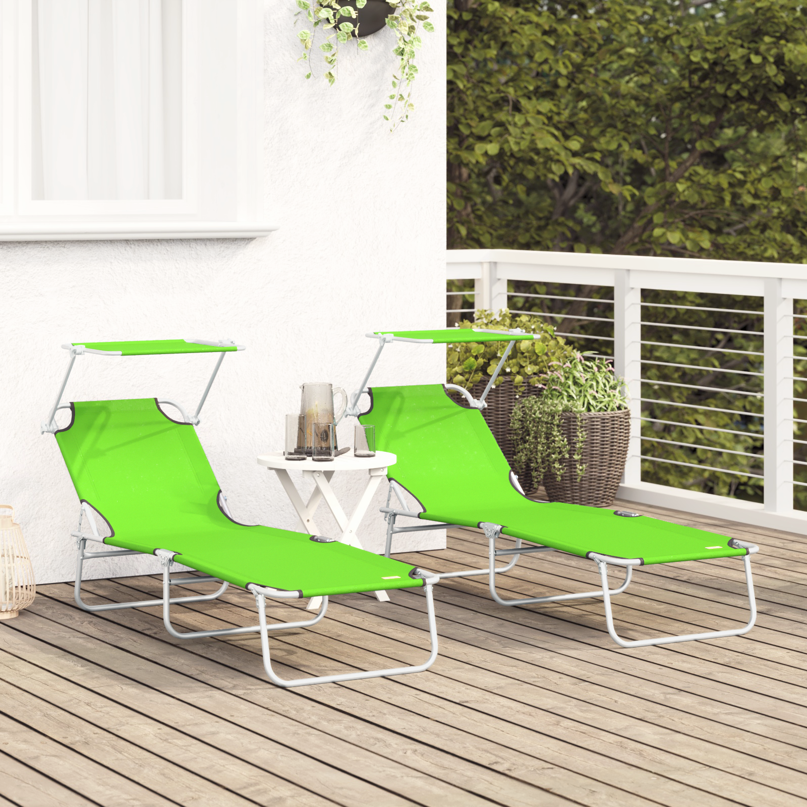 vidaXL Opvouwbare zonnebeden 2 stuks met canopy Groen 600D Oxford stof