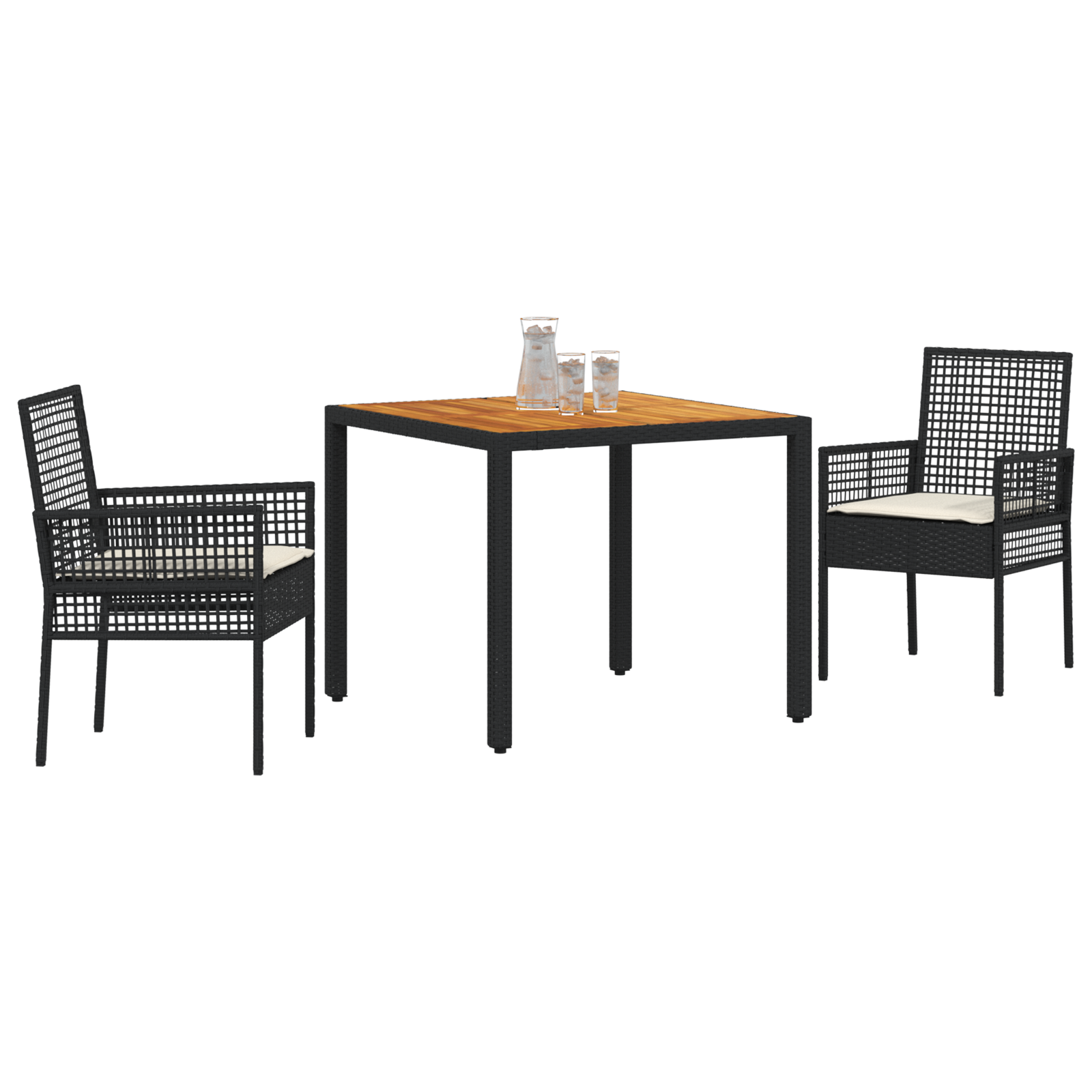 vidaXL 3-delige tuinset met kussens Zwart Poly Rattan