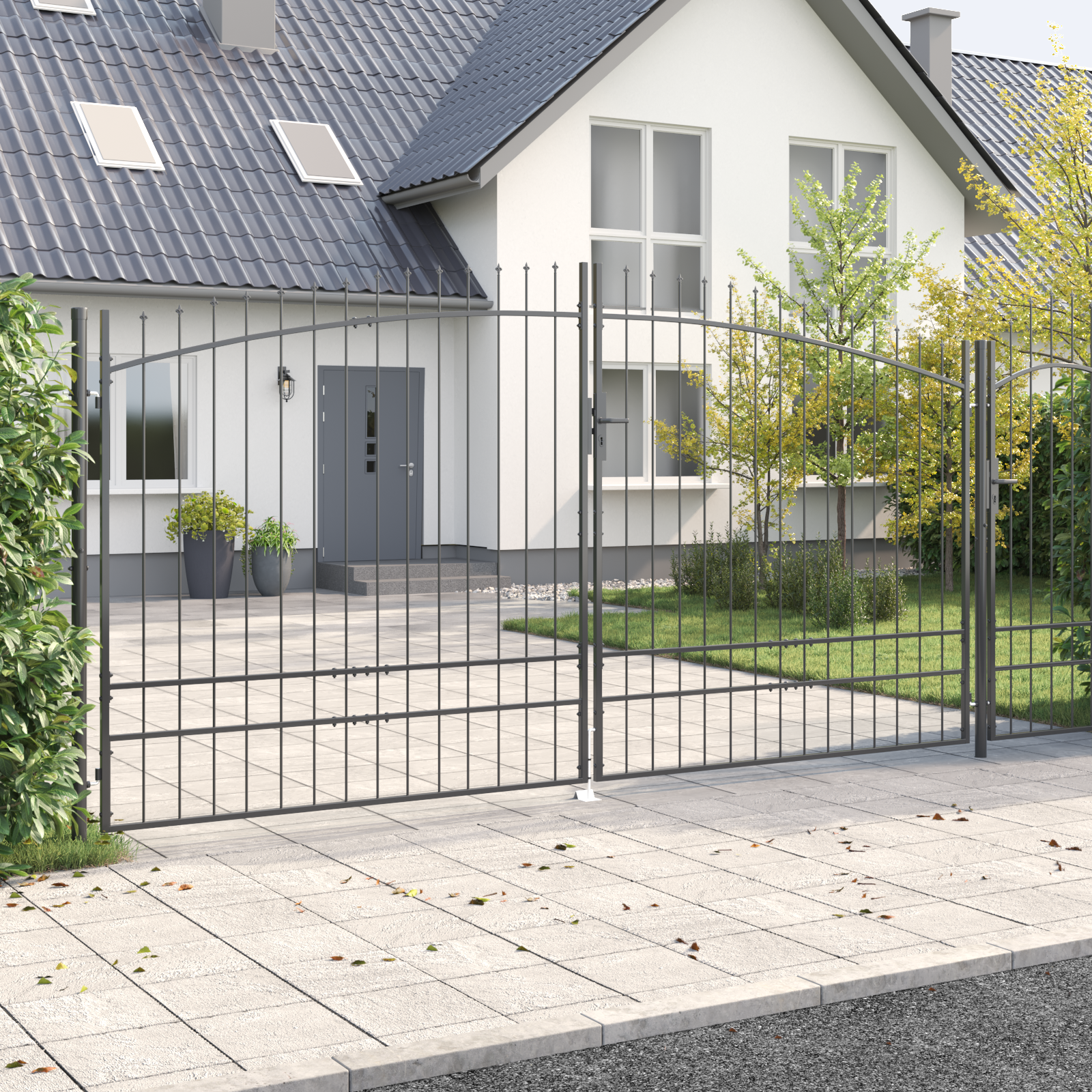 vidaXL Tuinpoort met Puntontwerp Dubbele Schuif Houtskool 200x400 cm Staal