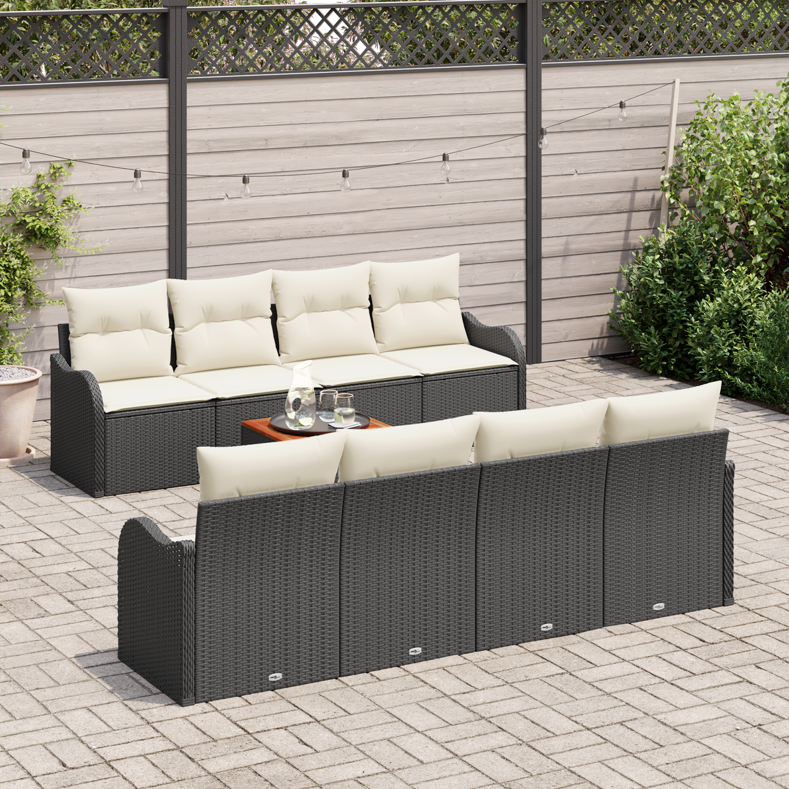 vidaXL 9-delige tuinmeubelset met kussens zwart poly rattan acacia