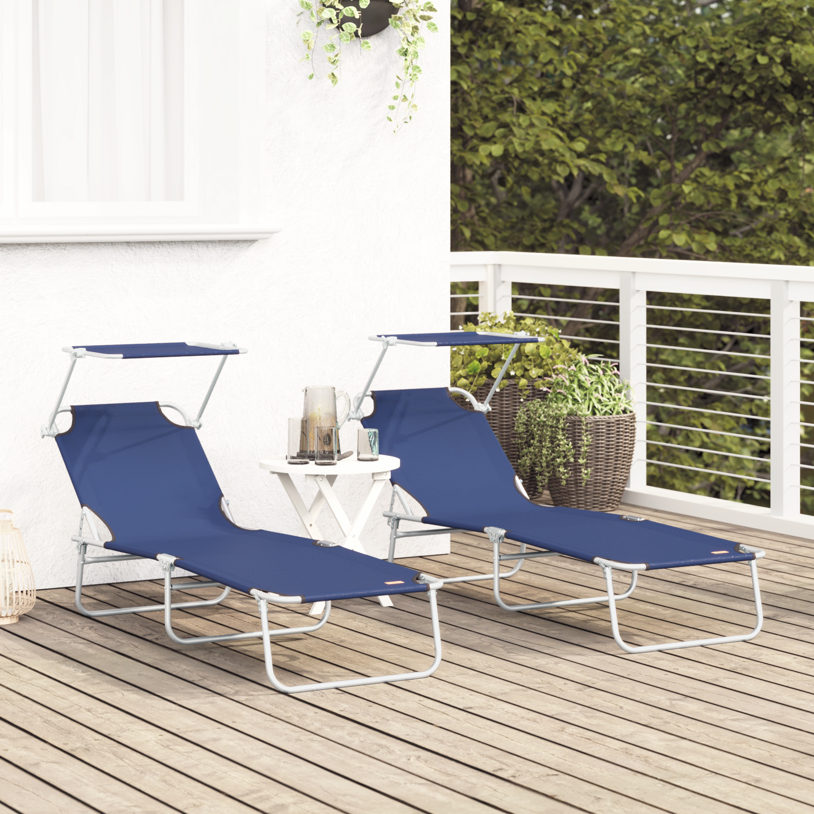 vidaXL Opvouwbare zonnebeden 2 stuks met luifel Blauwe 600D Oxford stof