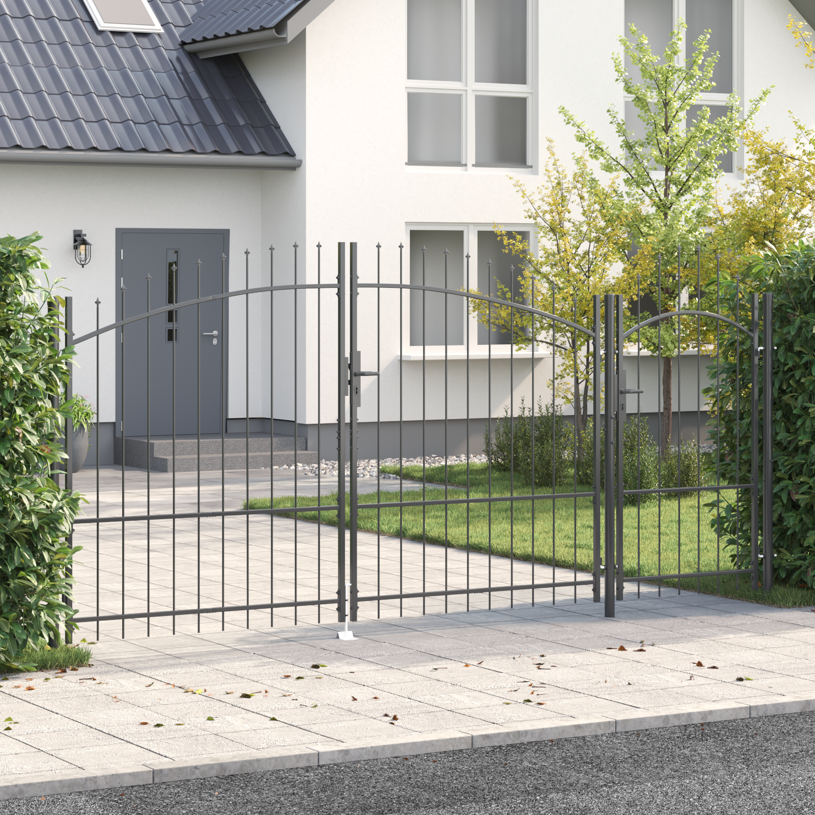 vidaXL Tuindeur met Spitse Top Grijs 175x400 cm Staal