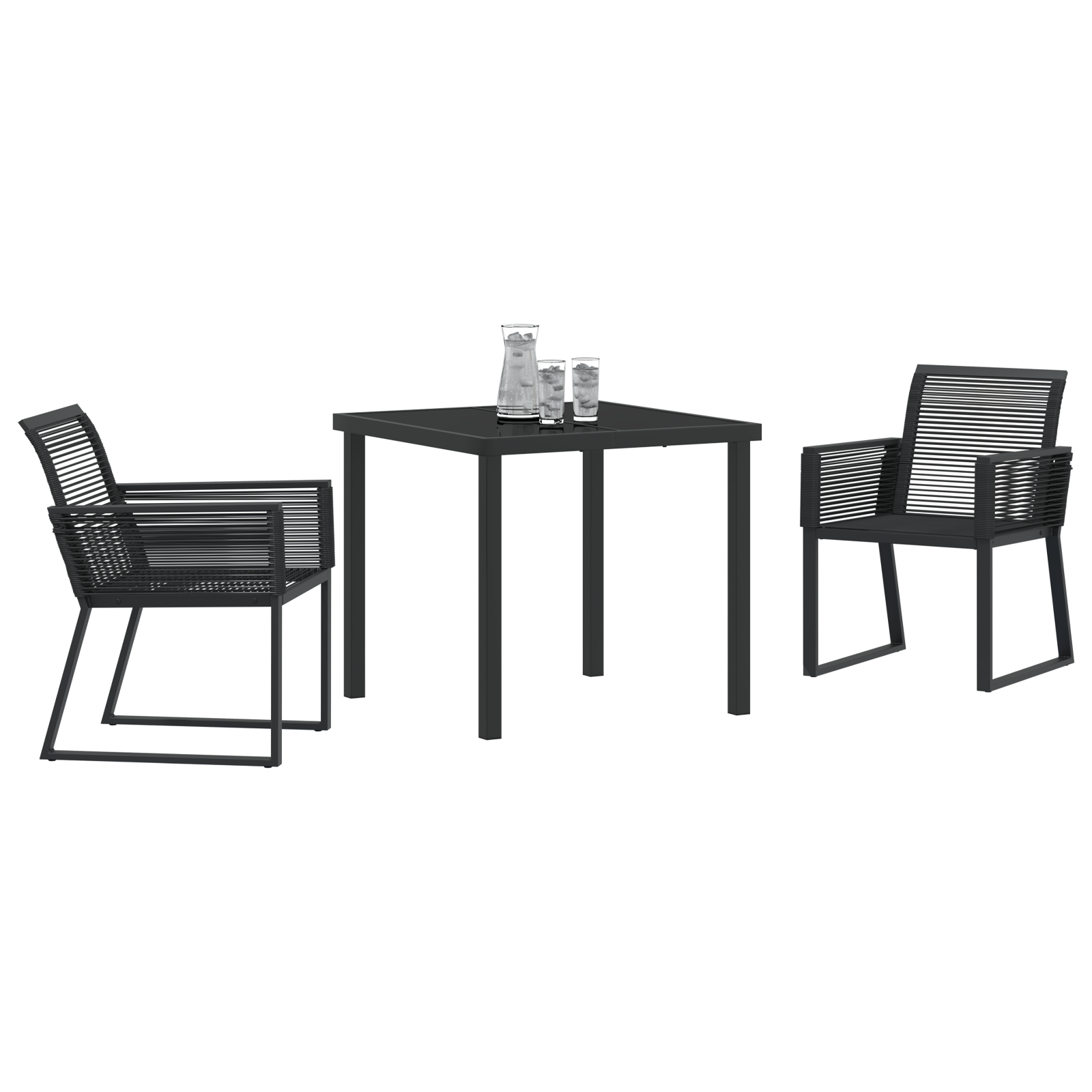 vidaXL 3-delige Tuin Eettafelset Zwart van Poly Rattan
