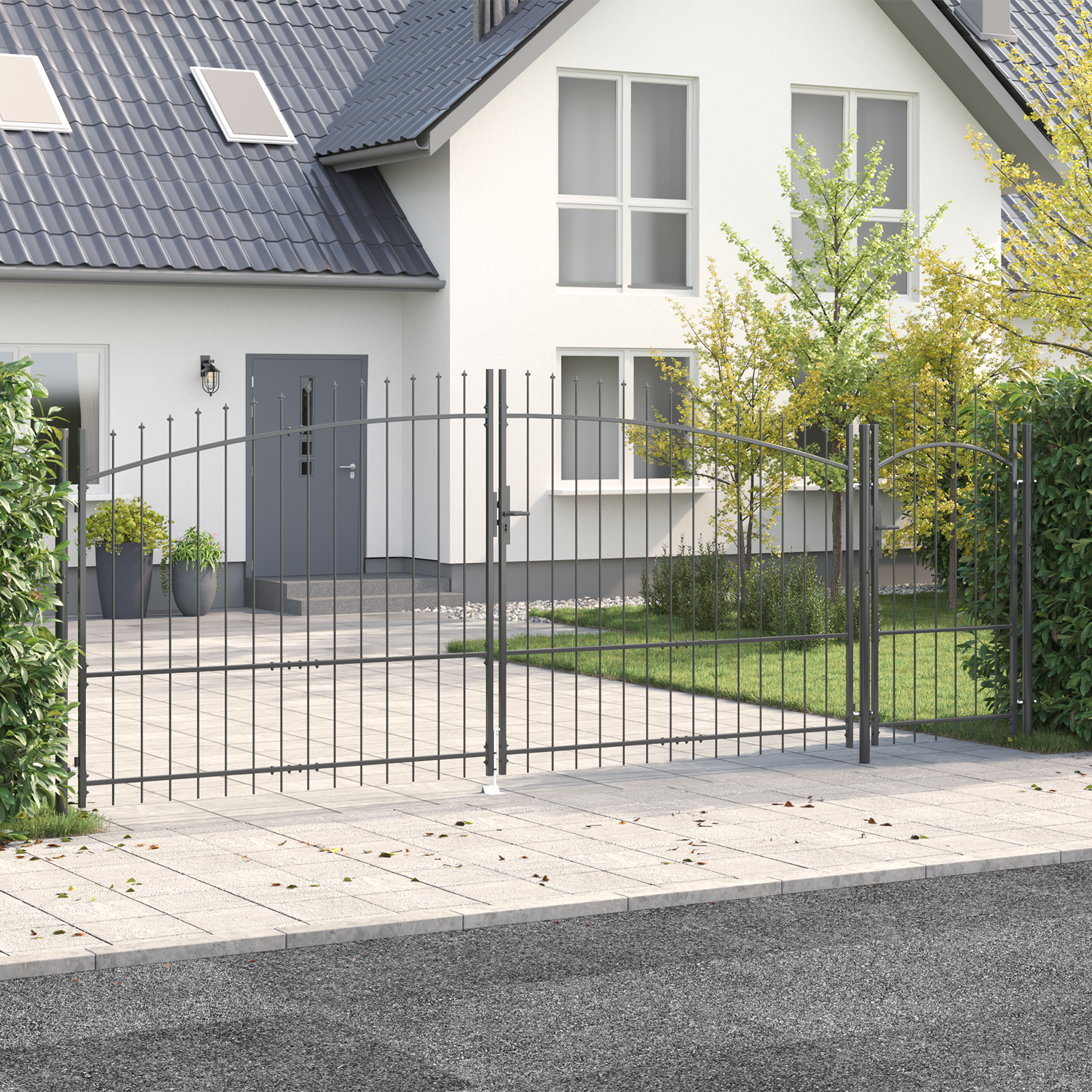 vidaXL Tuindeur met Speer Top Grijs 175x500 cm Staal