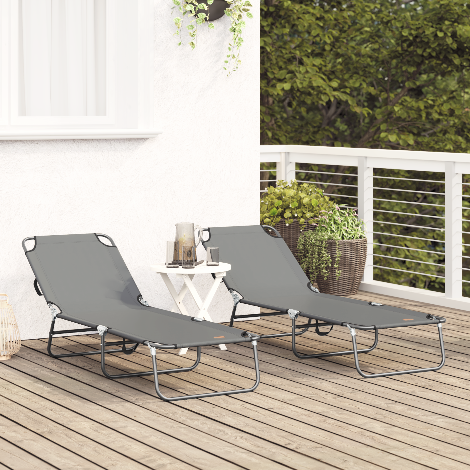 vidaXL Opvouwbare Ligbedden 2 stuks Draagbaar Grijs 600D Oxford Stof