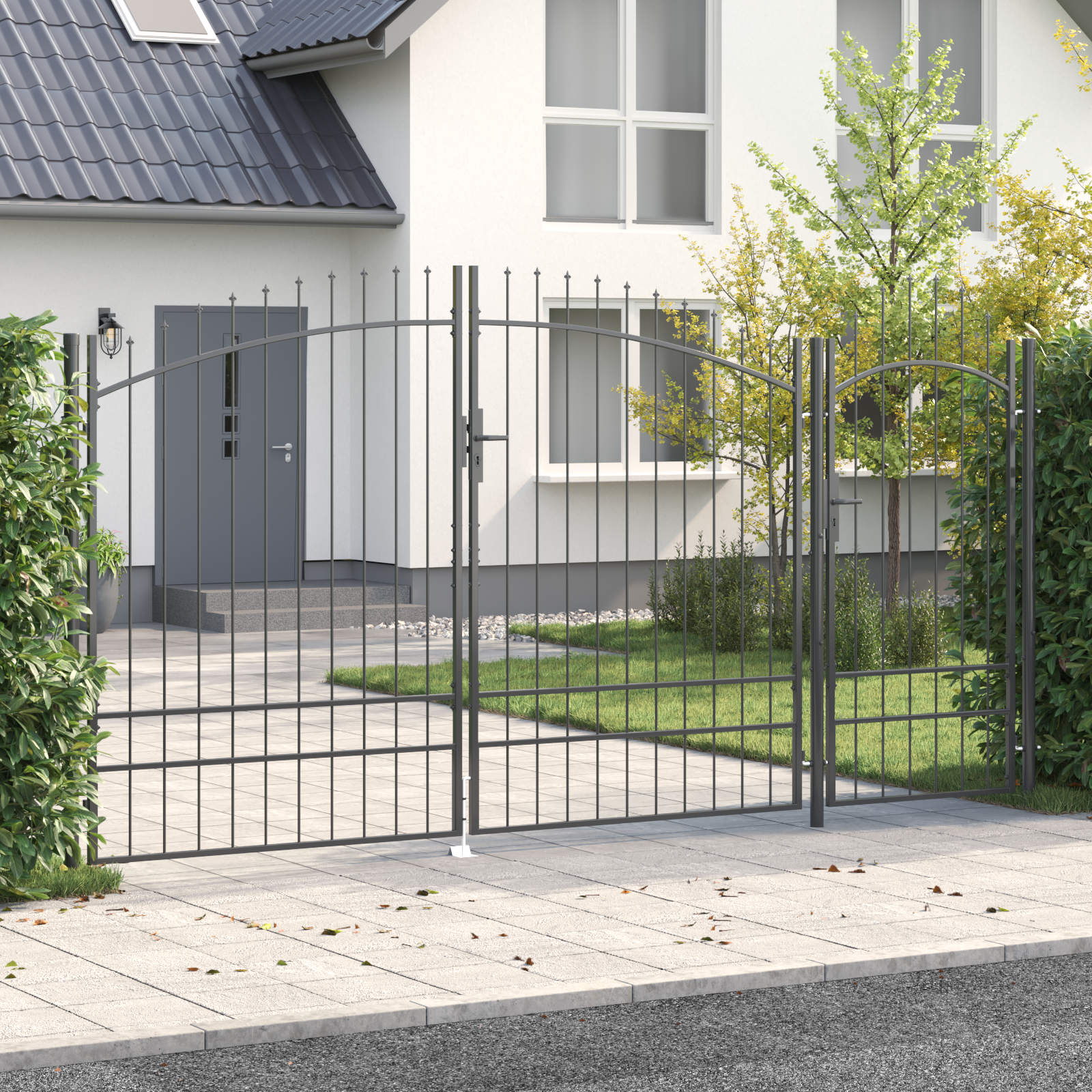 vidaXL Tuindeur met Spitse Bovenkant Grijs 195x400 cm Staal