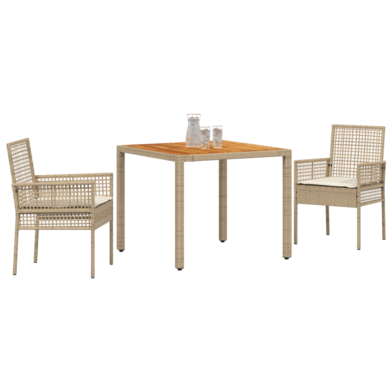 vidaXL 3-delige tuinset met kussens Beige Poly Rattan