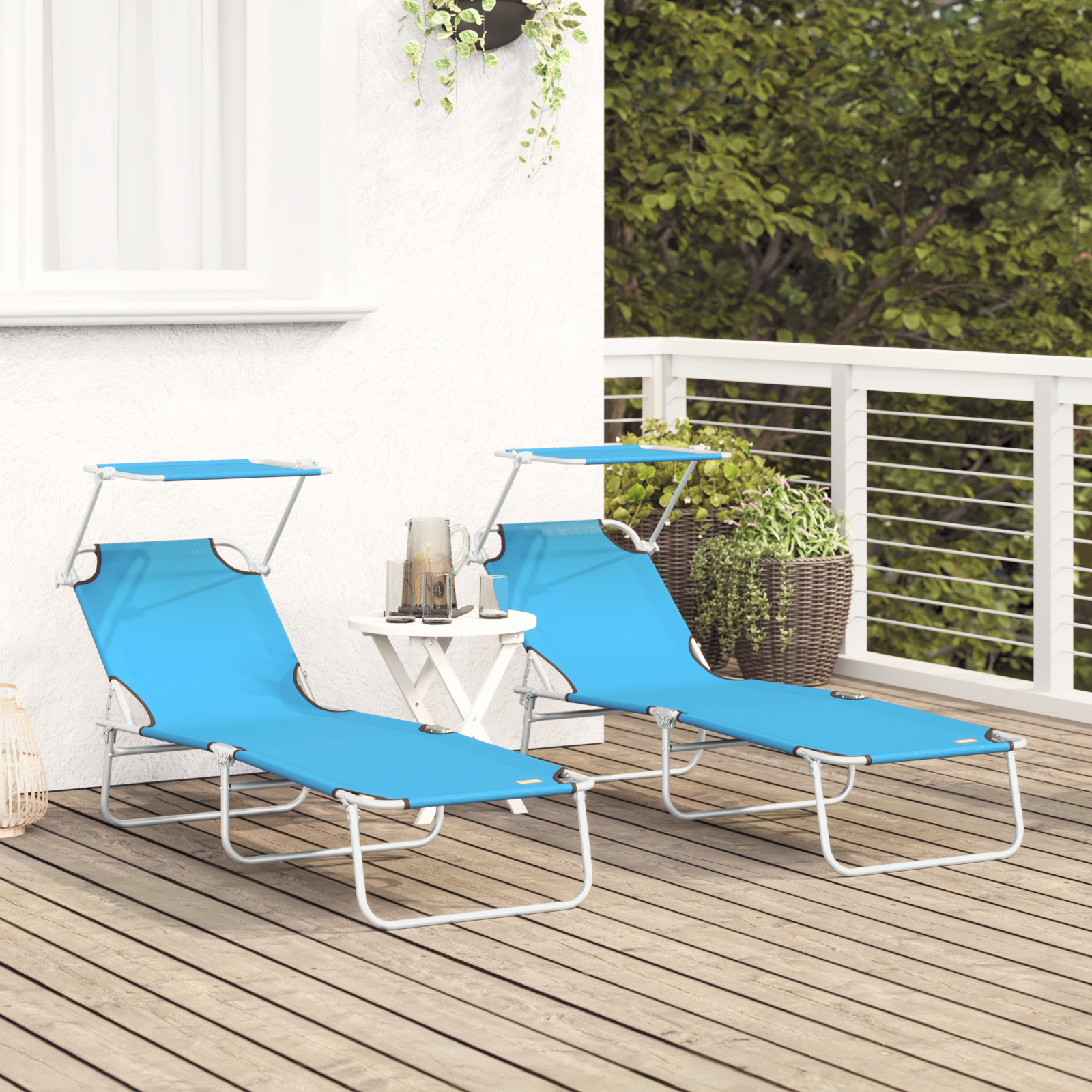 vidaXL Opvouwbare Zonnebanken 2 stuks met Luifel Helderblauw 600D Oxford Stof