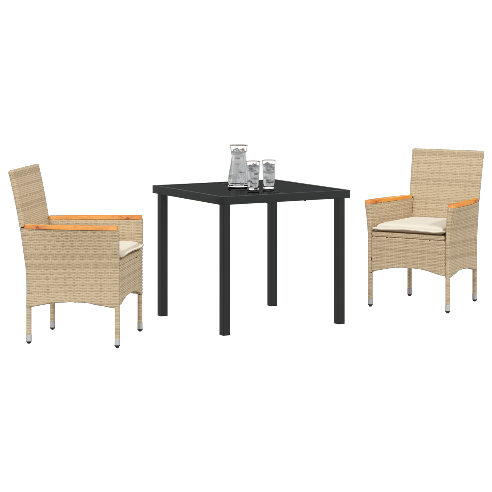 vidaXL 3-delige tuinset met kussens in beige poly rattan