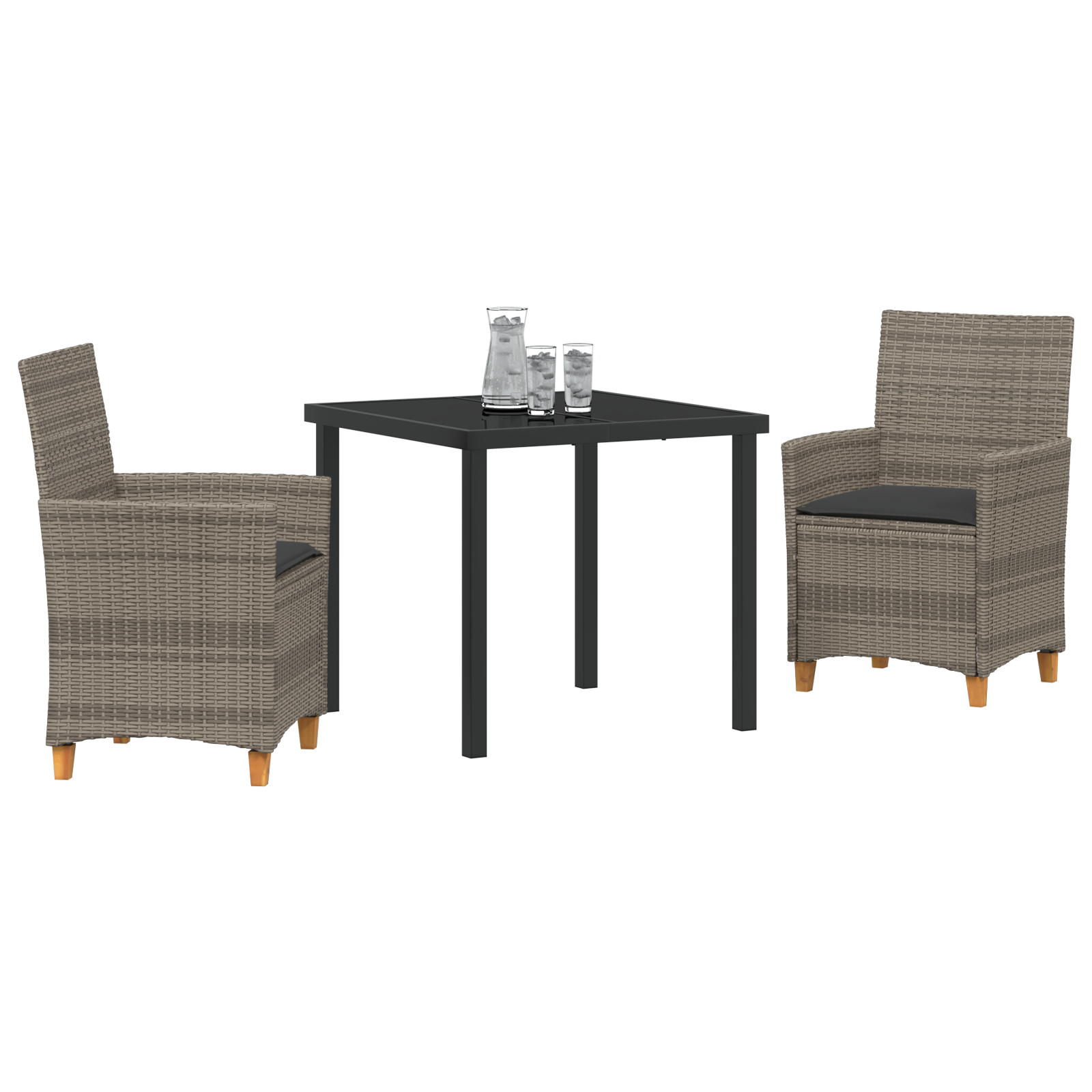 vidaXL 3-delige Tuin Dining Set met Kussens Grijs Poly Rattan