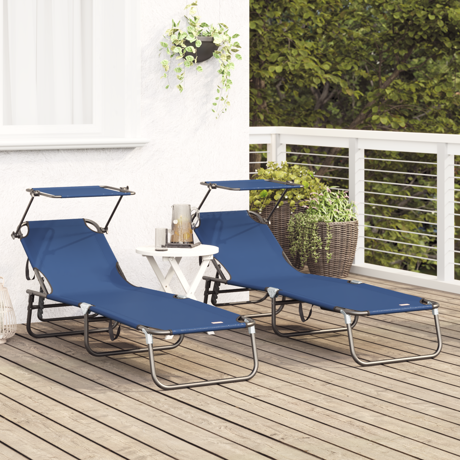 vidaXL Vouwbare Ligbedden 2 stuks met Luifel Blauw 600D Oxford Stof