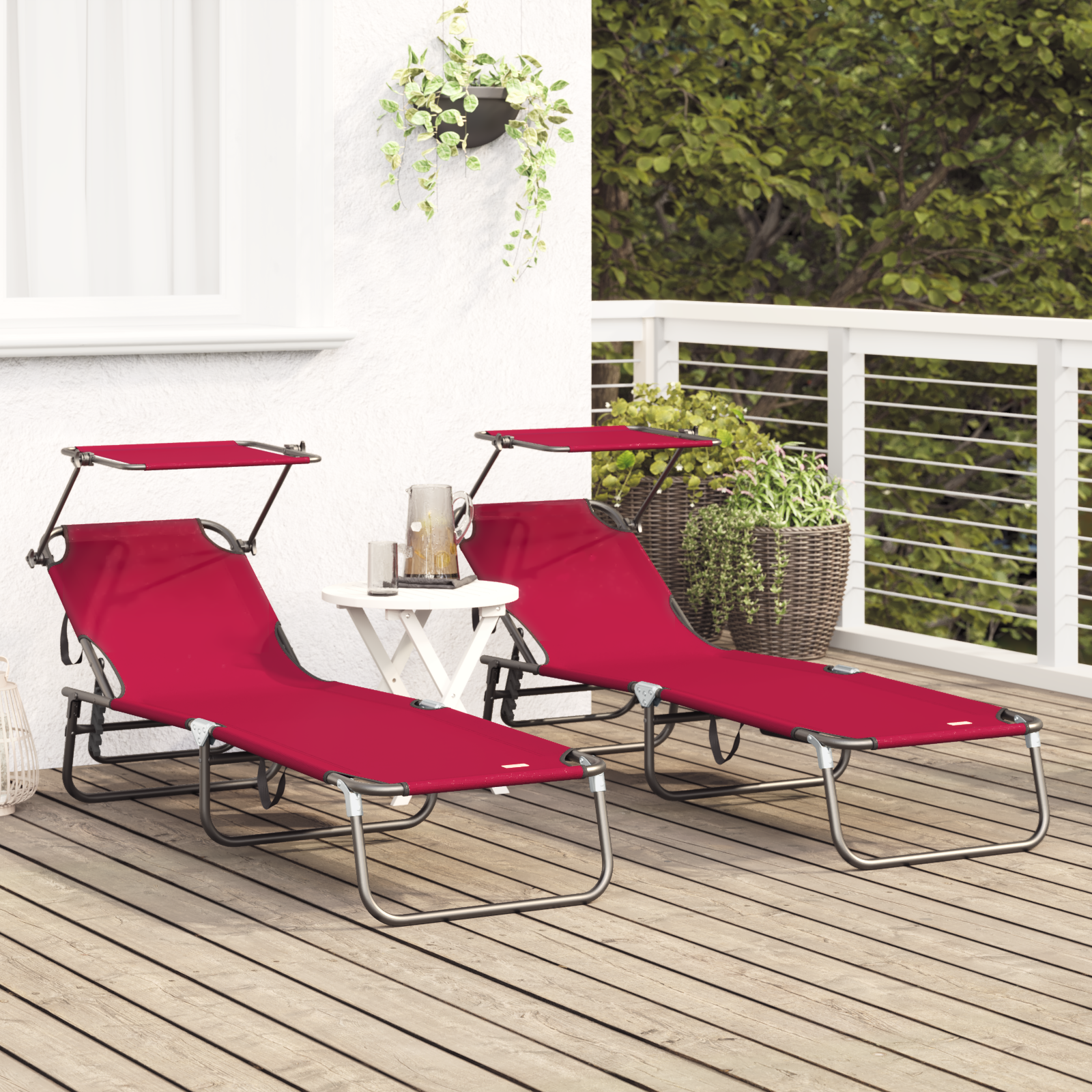 vidaXL Vouwbare Ligbedden 2 stuks met Luifel Rood 600D Oxford Stof
