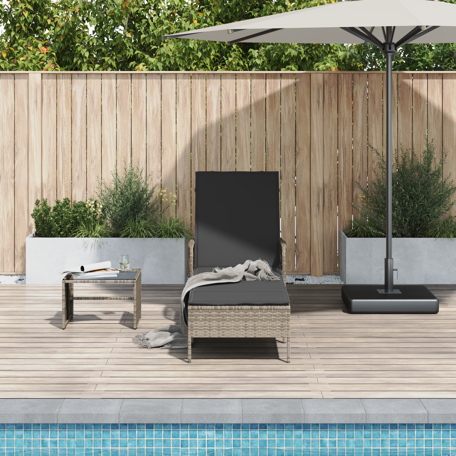 vidaXL Ligbed met Kussen Grijs Poly Rattan