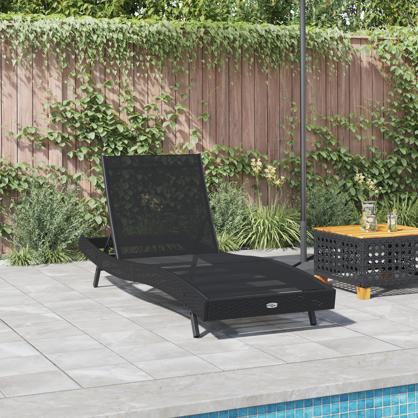 vidaXL Ligbed Zwart van Poly Rattan en Textilene