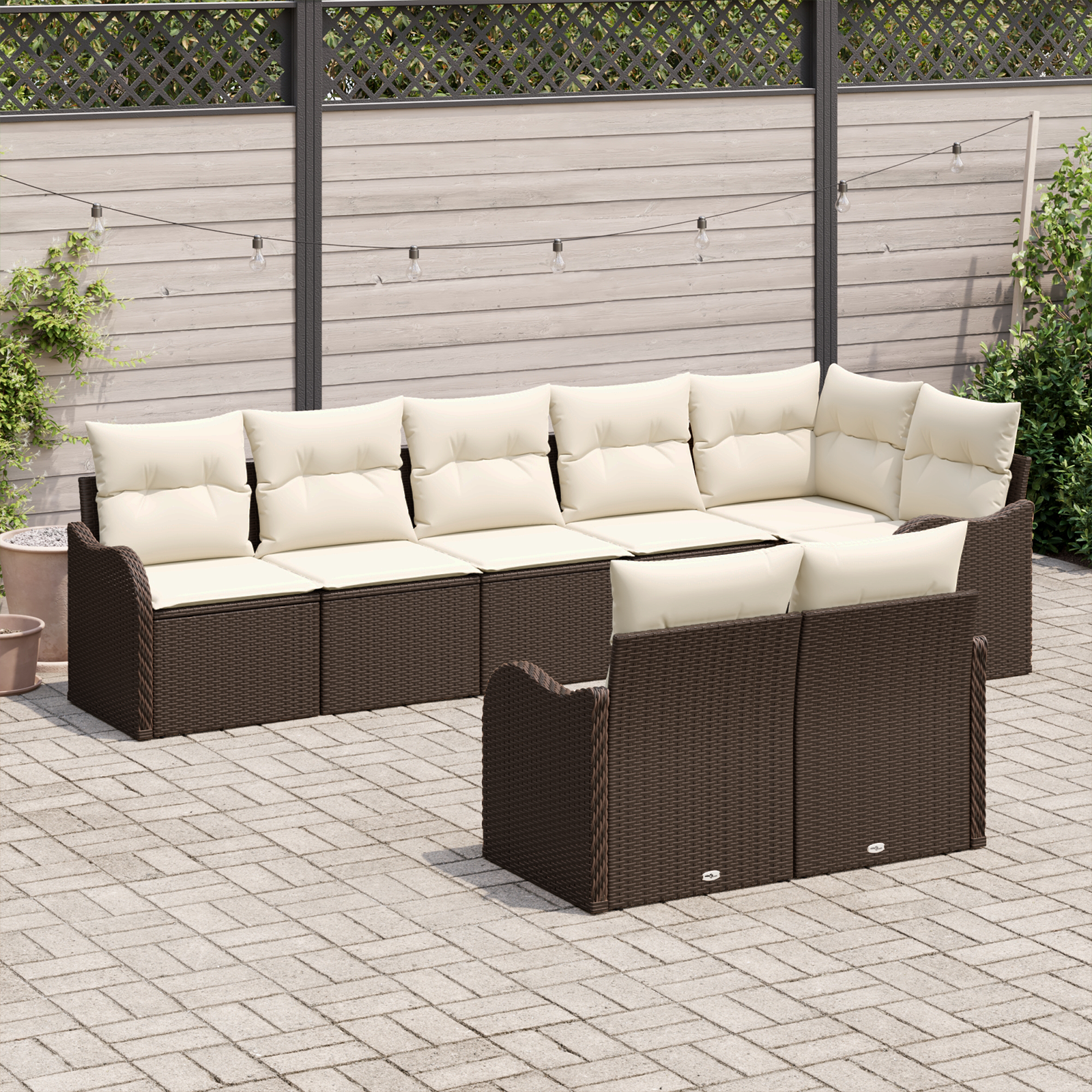 vidaXL 8-delige tuinset met kussens bruin poly riet