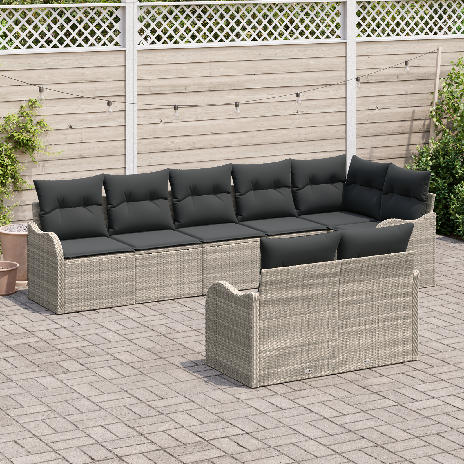 vidaXL 8-delige tuinset met kussens - Lichtgrijs Poly Rattan