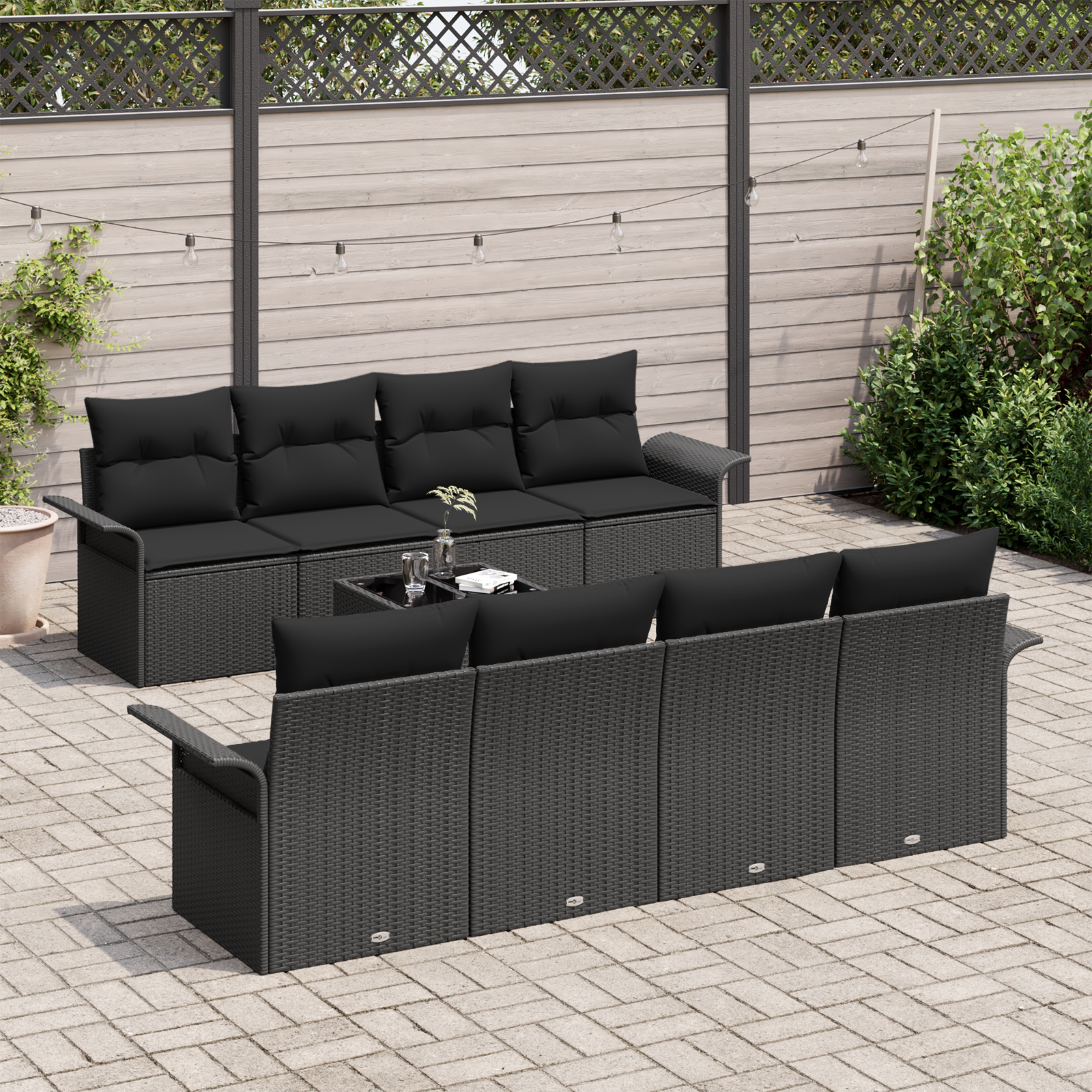 vidaXL 9-delige tuinset met kussens - zwart poly rattan