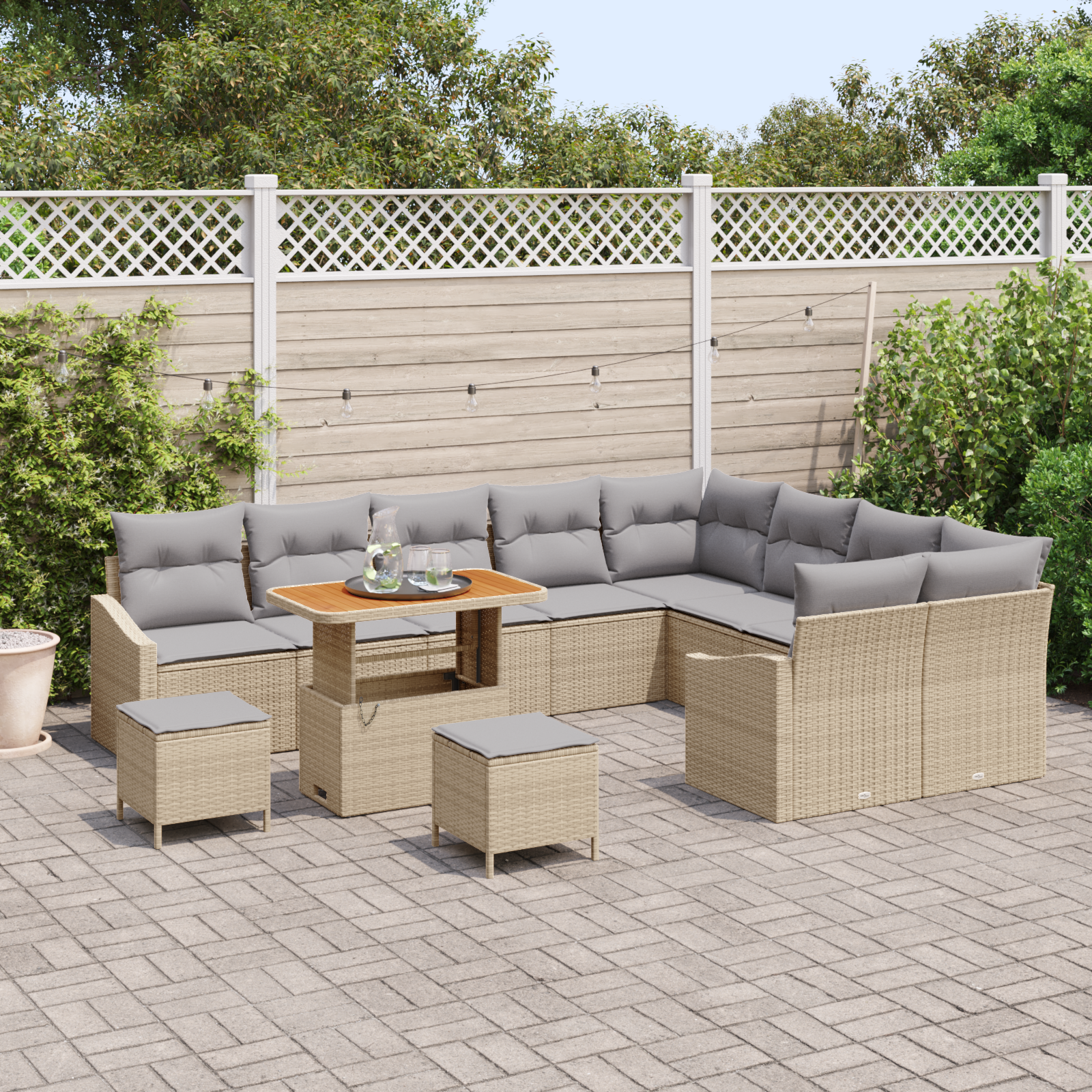 vidaXL 12-delige Tuinbankenset met kussens poly rattan acacia beige