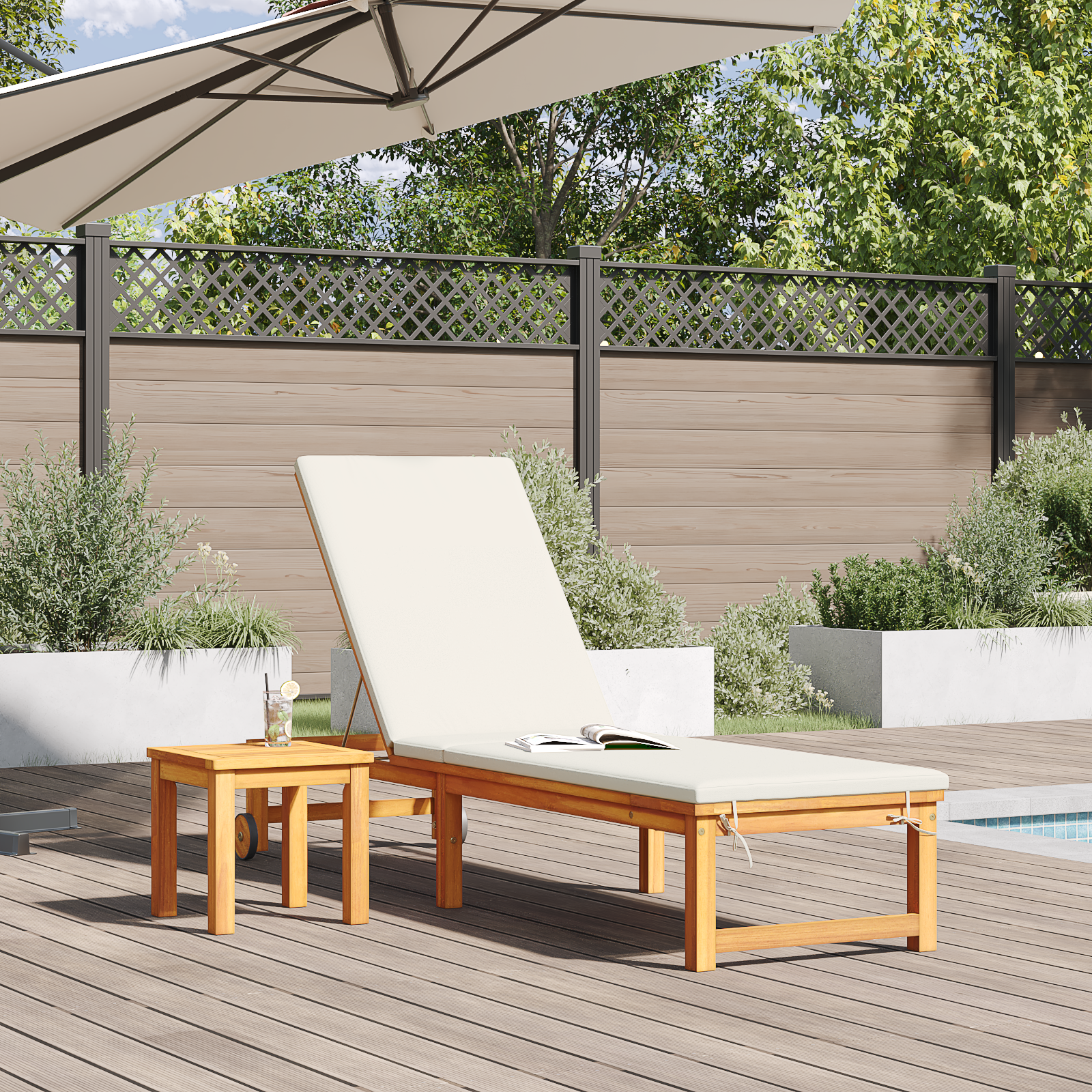 vidaXL Ligbed met Tafel van Massief Acaciahout