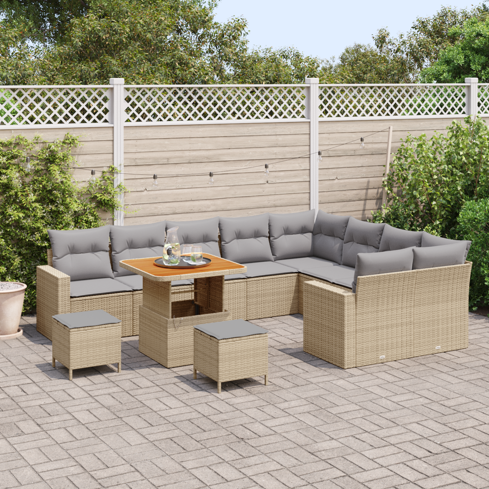 vidaXL 12-delige Tuinbankenset met kussens poly rattan acacia beige
