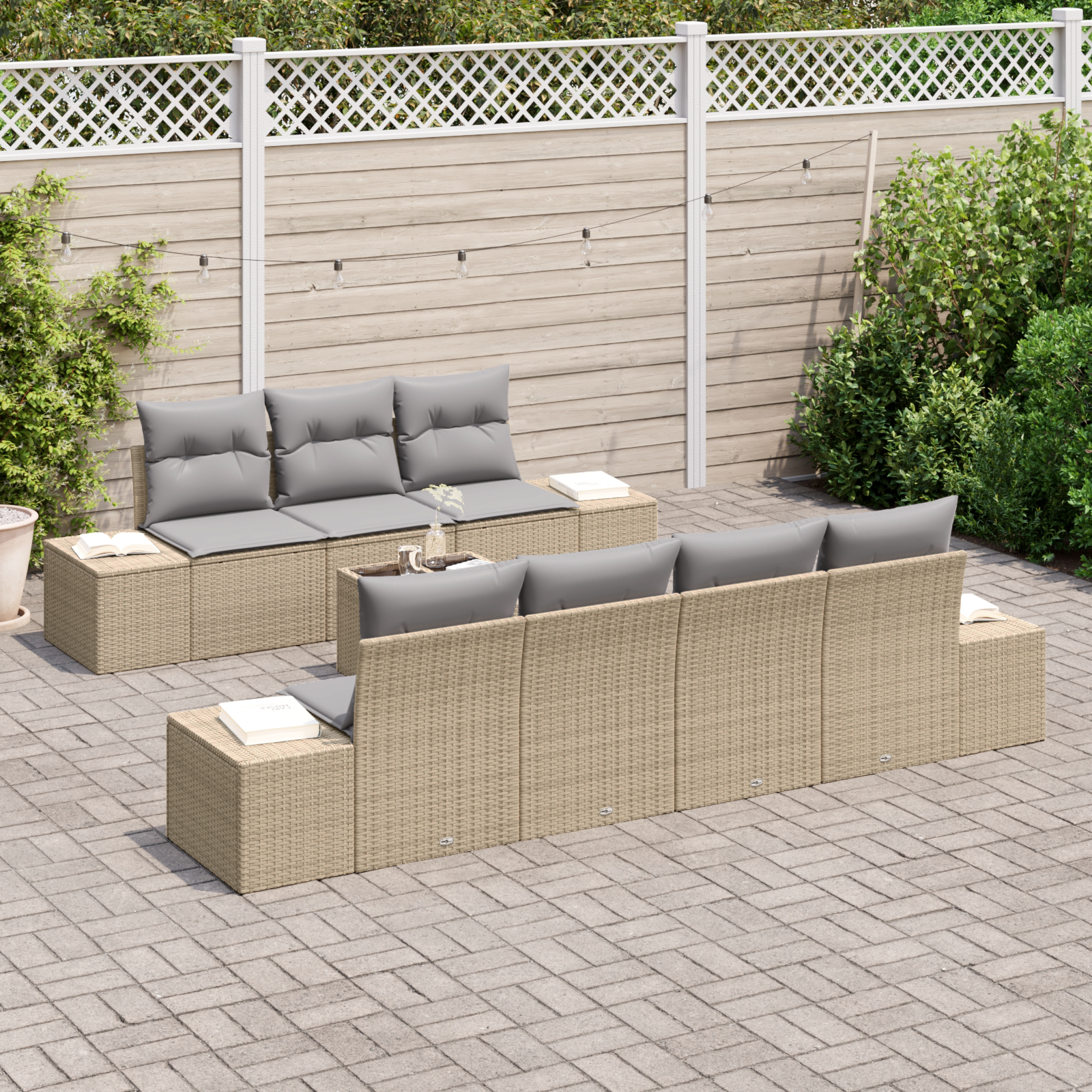 vidaXL 8-delige tuinset met kussens in beige poly rattan