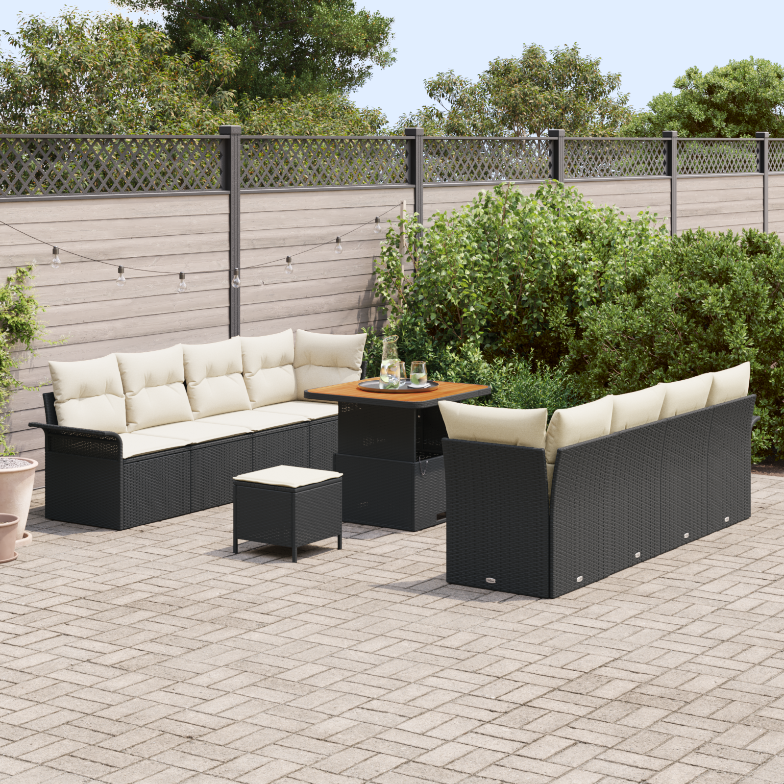 vidaXL 11-delige tuinset met kussens zwart poly rattan acacia